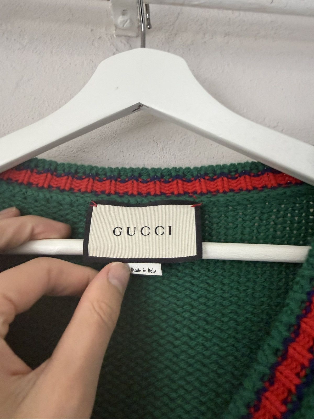 Gucci Green Cable Knit V-Neck Sweater with Stripe Trim Size US S / EU 44-46 / 1 - 5 Thumbnail