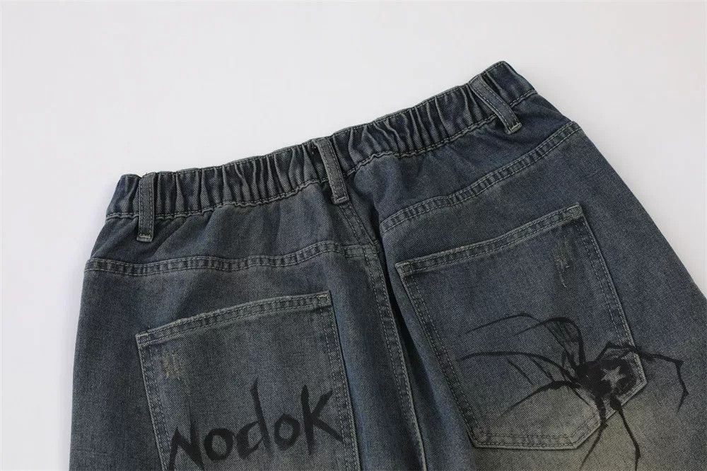 Japanese Brand Men's Loose-Fit Casual Denim Shorts with Spider Print Size US 32 / EU 48 - 5 Thumbnail