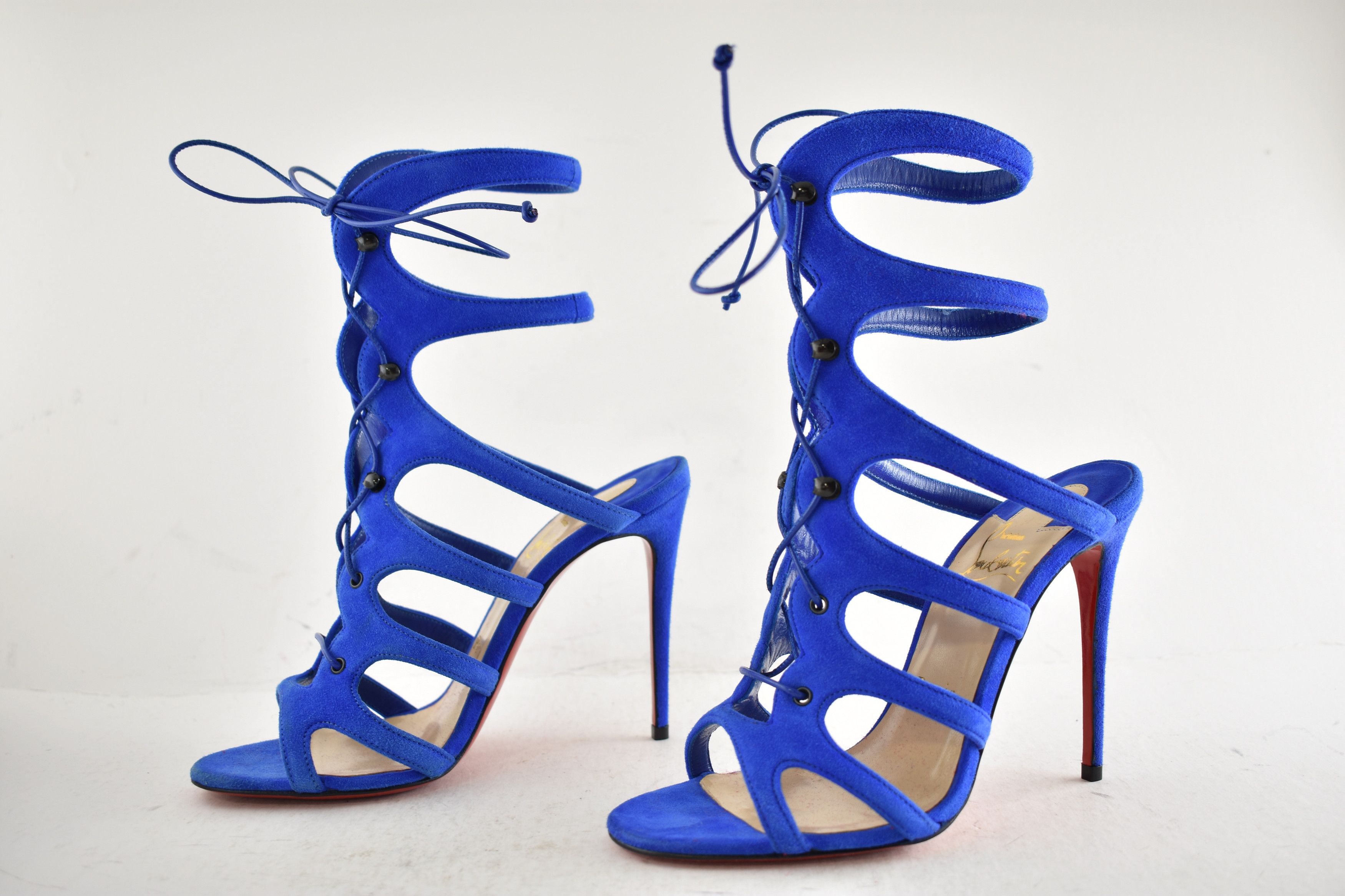 Christian Louboutin Amazoulo 100 Electric Blue Lace Up Tie Sandal Heel Pump 35 Size US 5 / IT 35 - 13 Thumbnail