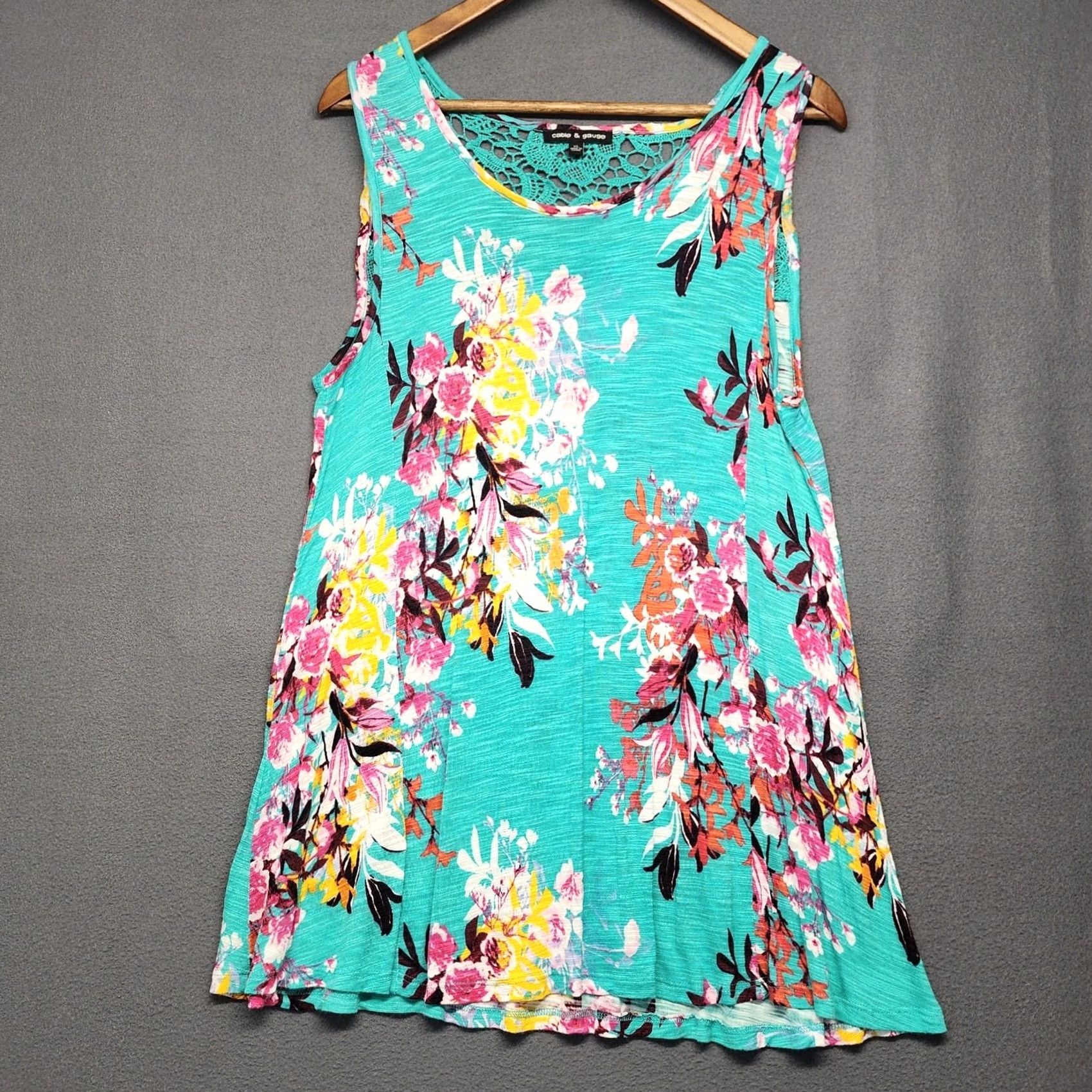 Vintage Cable & Gauge Tank Top Women XL Turquoise Floral Tropical Viscose Beach Coastal Size XL / US 12-14 / IT 48-50 - 2 Thumbnail