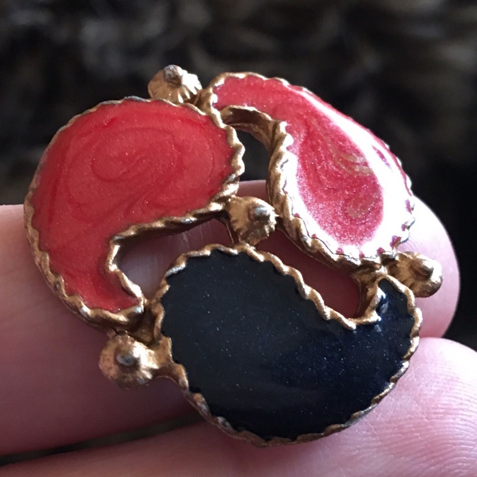 Vintage Vintage 70s red and black enamel pierced earrings Size ONE SIZE - 3 Thumbnail