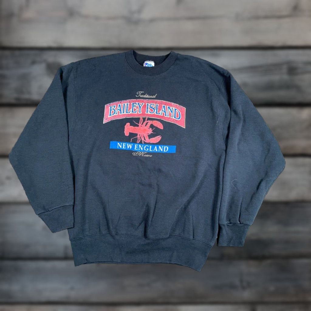 Pro Player VINTAGE Pro-Player Sweatshirt Black Graphic Print 50-50 Heavyweight Adult Large Men Bailey Island New England 90s Nautical City Retro Crew Neck Size US L / EU 52-54 / 3 - 1 Thumbnail