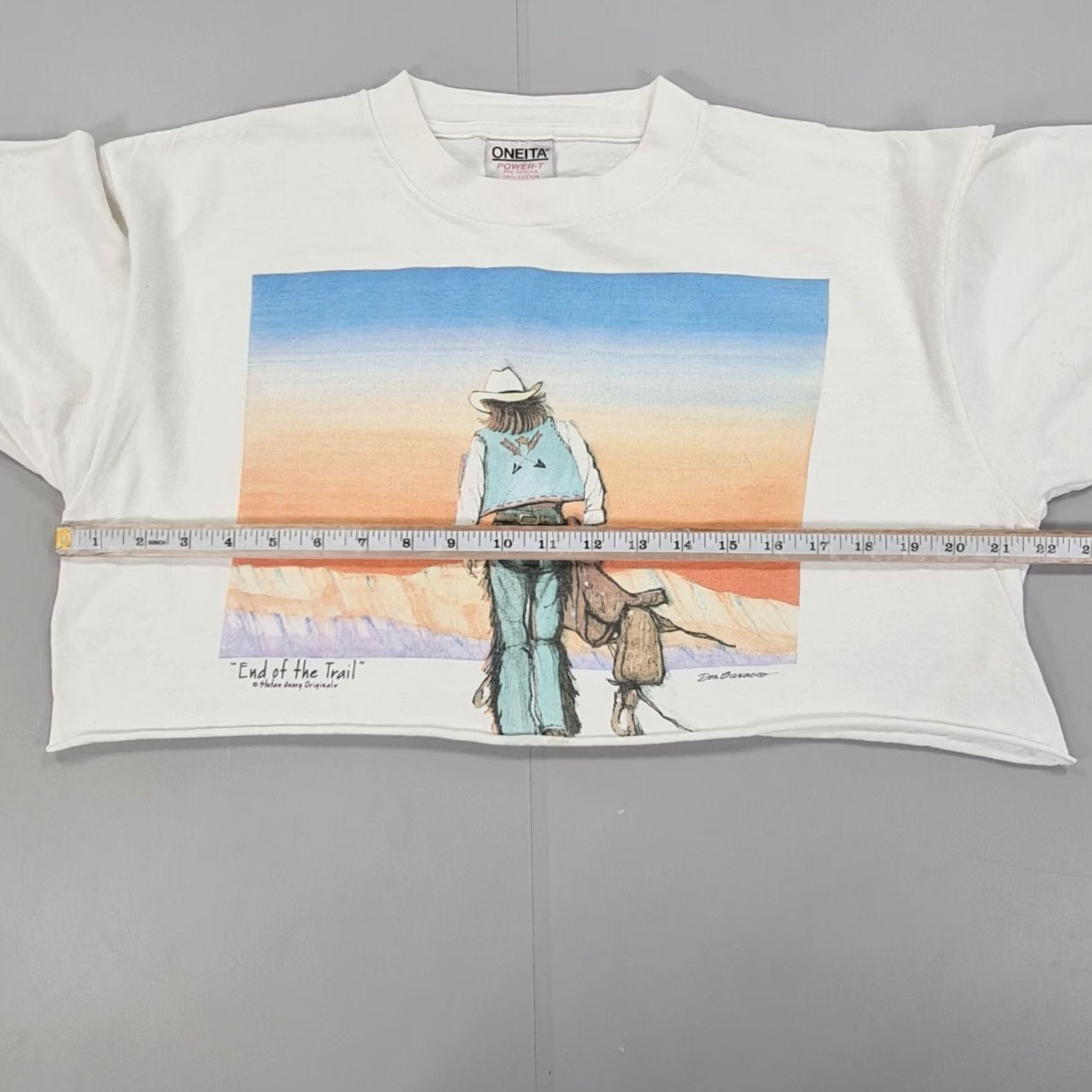 Vintage ONEITA Womens T Shirt White Large Vintage End Of The Trail USA Made Cowboy Tee USA Made Shirt Womens Large White 90s Theme Mascot Logo Size L / US 10 / IT 46 - 5 Thumbnail