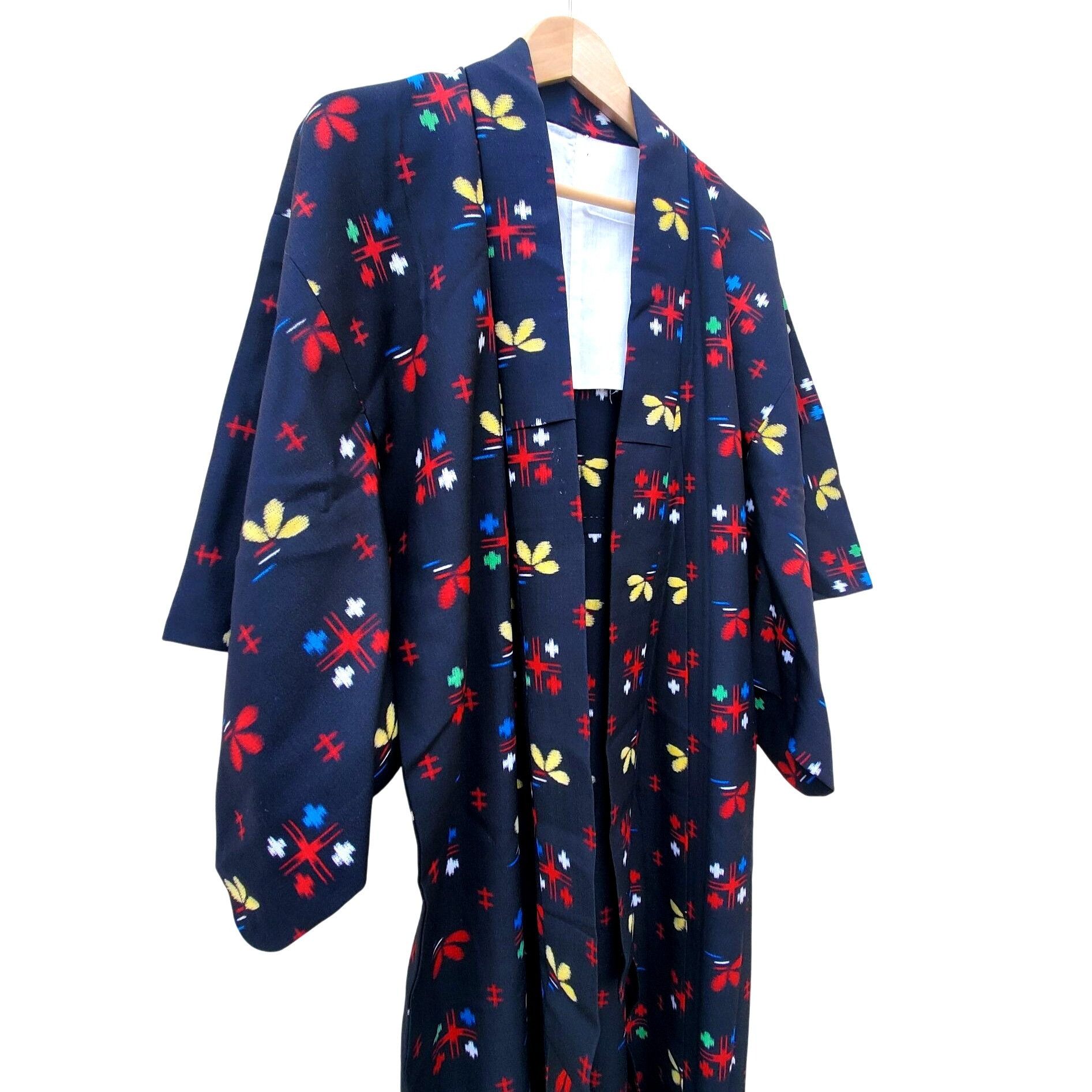 Handmade Vintage Black Kimono Abstract Floral Wool Blend Hand Stitche Size M / US 6-8 / IT 42-44 - 1 Thumbnail
