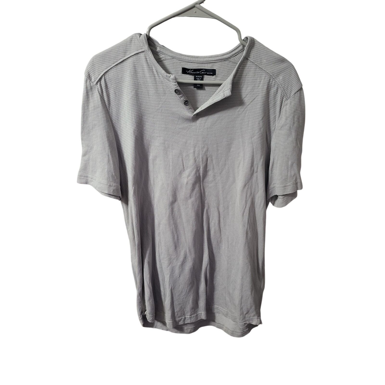 Kenneth Cole Kenneth Cole Beige Striped V Neck Short Sleeve Shirt- Medium Size US M / EU 48-50 / 2 - 1 Thumbnail