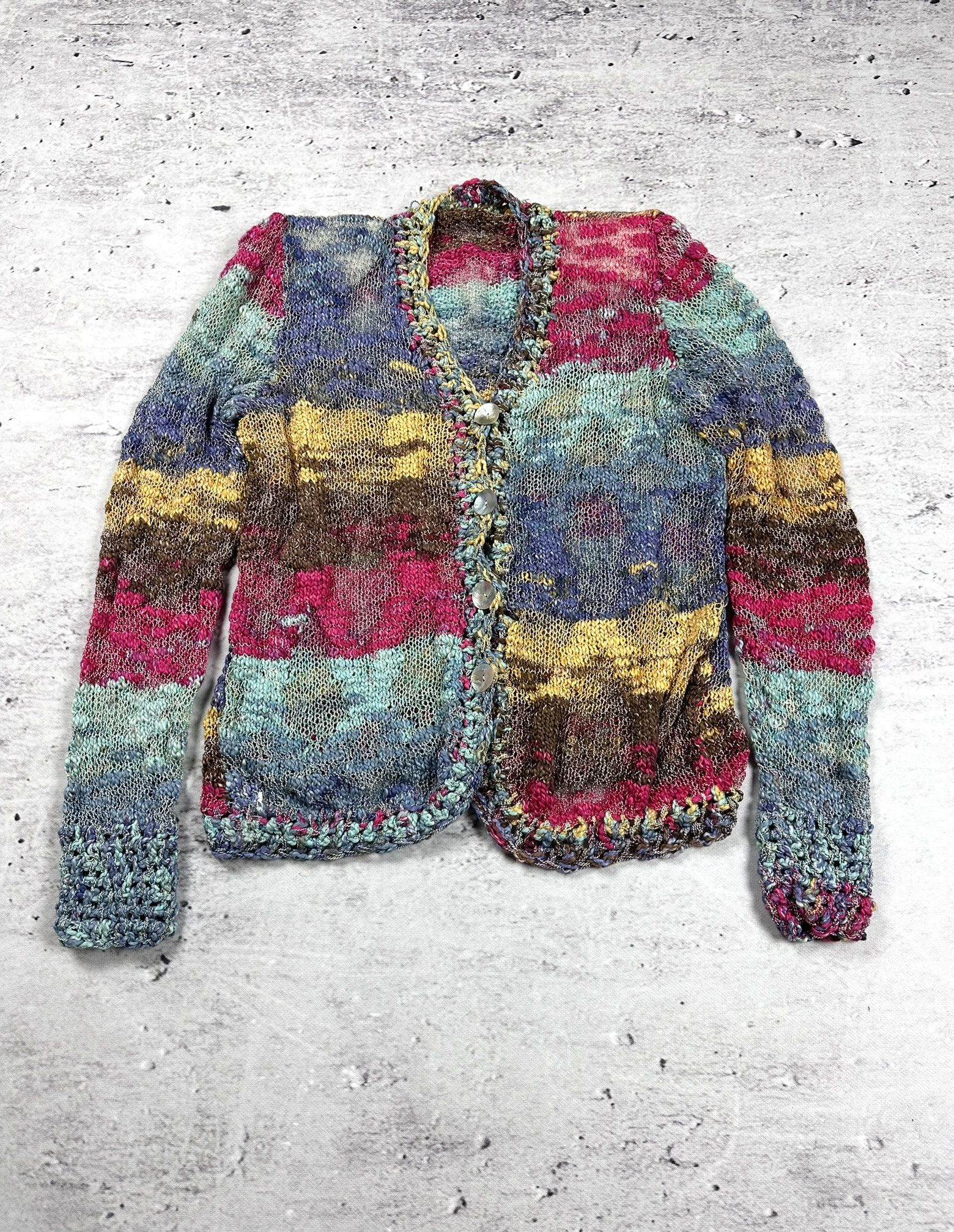 Handmade × Vintage Vintage handmade knitted cardigan abstract Size L / US 10 / IT 46 - 1 Thumbnail
