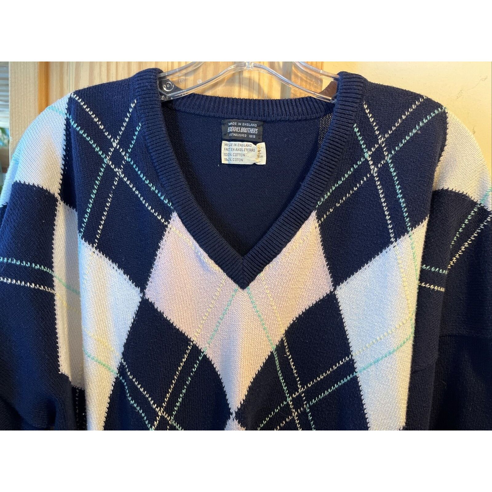 Brooks Brothers Brooks Brothers Vintage 44 Navy Blue Argyle Cotton Sweater Size US L / EU 52-54 / 3 - 4 Thumbnail