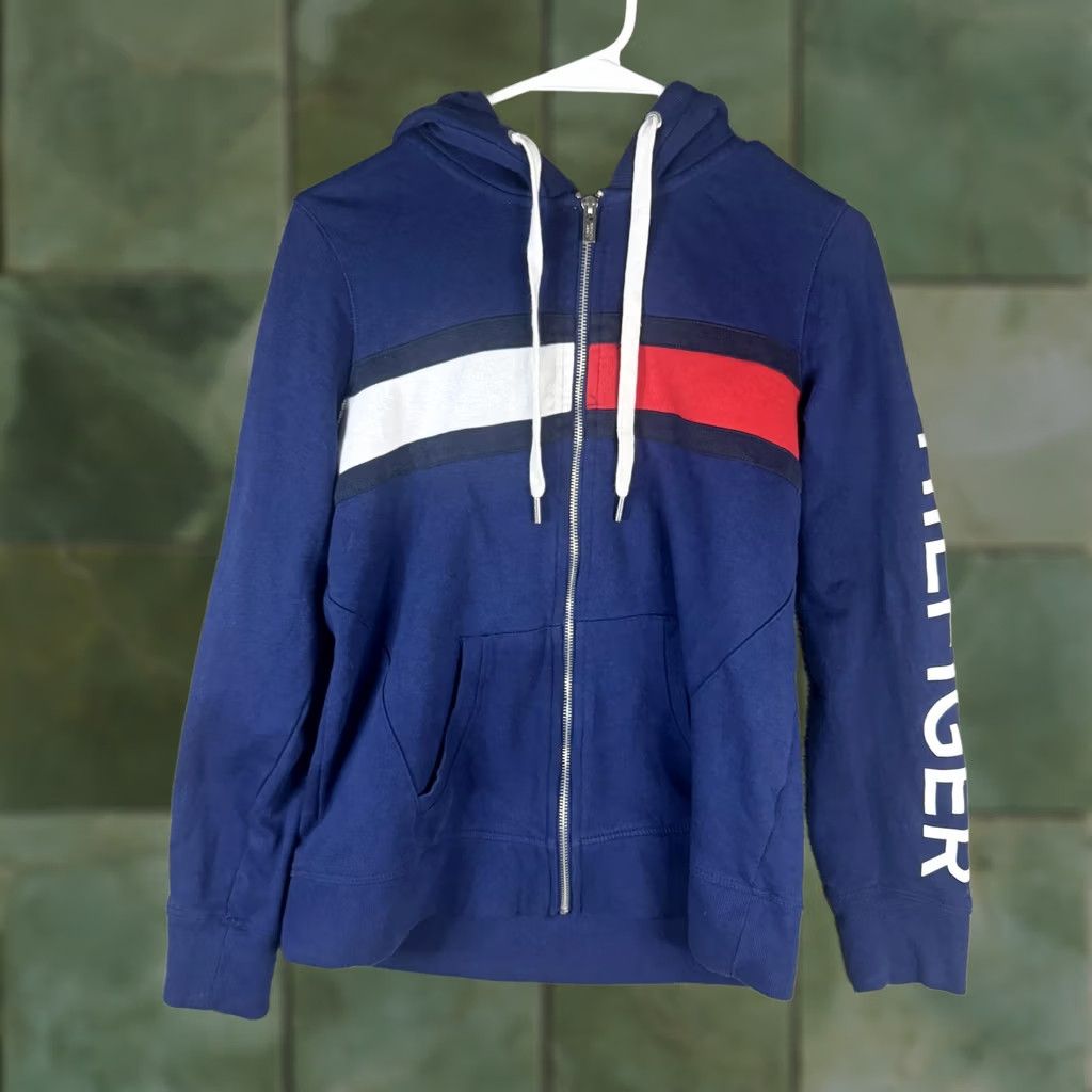 Tommy Hilfiger Tommy Hilfiger Sport Hoodie Womens Large Blue Full Zip Colorblock Logo Size L / US 10 / IT 46 - 1 Thumbnail