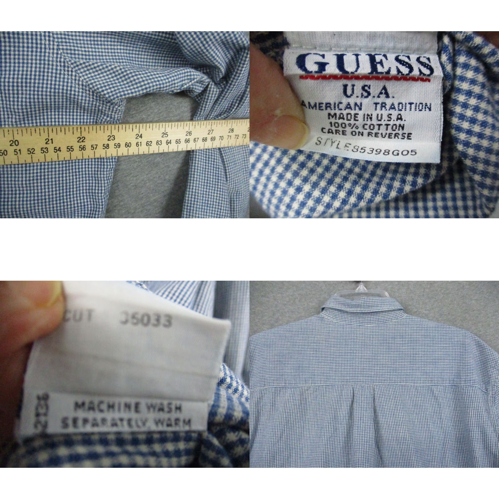 Guess VINTAGE GUESS Jeans Shirt Mens Large Blue Plaid Pearl Buttons Long Sleeve USA Size US L / EU 52-54 / 3 - 8 Thumbnail
