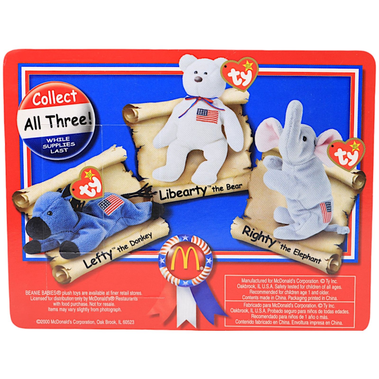 Vintage Teenie Beanie Babies 2000 American Trio Righty & Lefty Size ONE SIZE - 6 Thumbnail