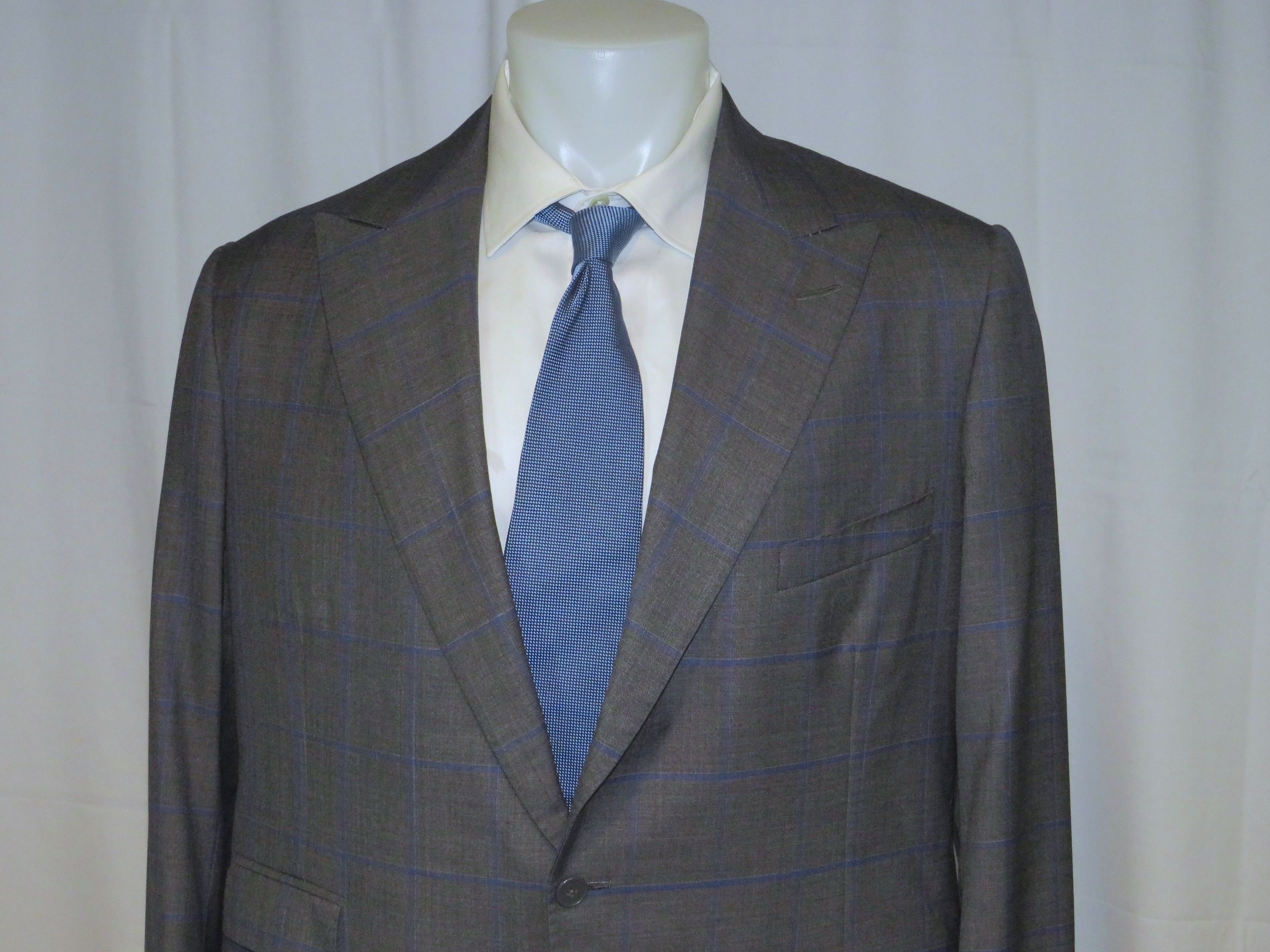 Alan Flusser Custom Made Gray Windowpane Two Button Suit 42L Size 42L - 4 Thumbnail