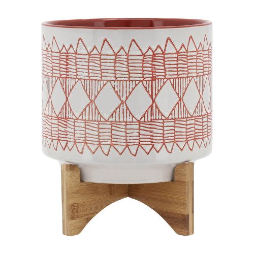 Designer × Homemade CERAMIC 10" AZTEC PLANTER ON WOODEN STAND, ORANGE Size US L / EU 52-54 / 3 - 1 Thumbnail