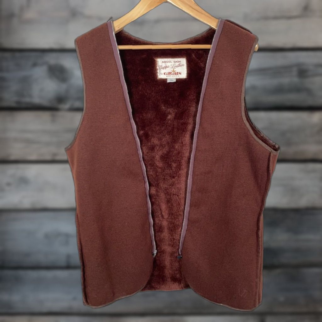 Vintage Grais Vintage Leather Jacket Zip Out Liner Men’s 40 Brown Faux Fur Vest Deep Pile Brown Zip-Out Liner Way Size US XXS / EU 40 - 1 Thumbnail