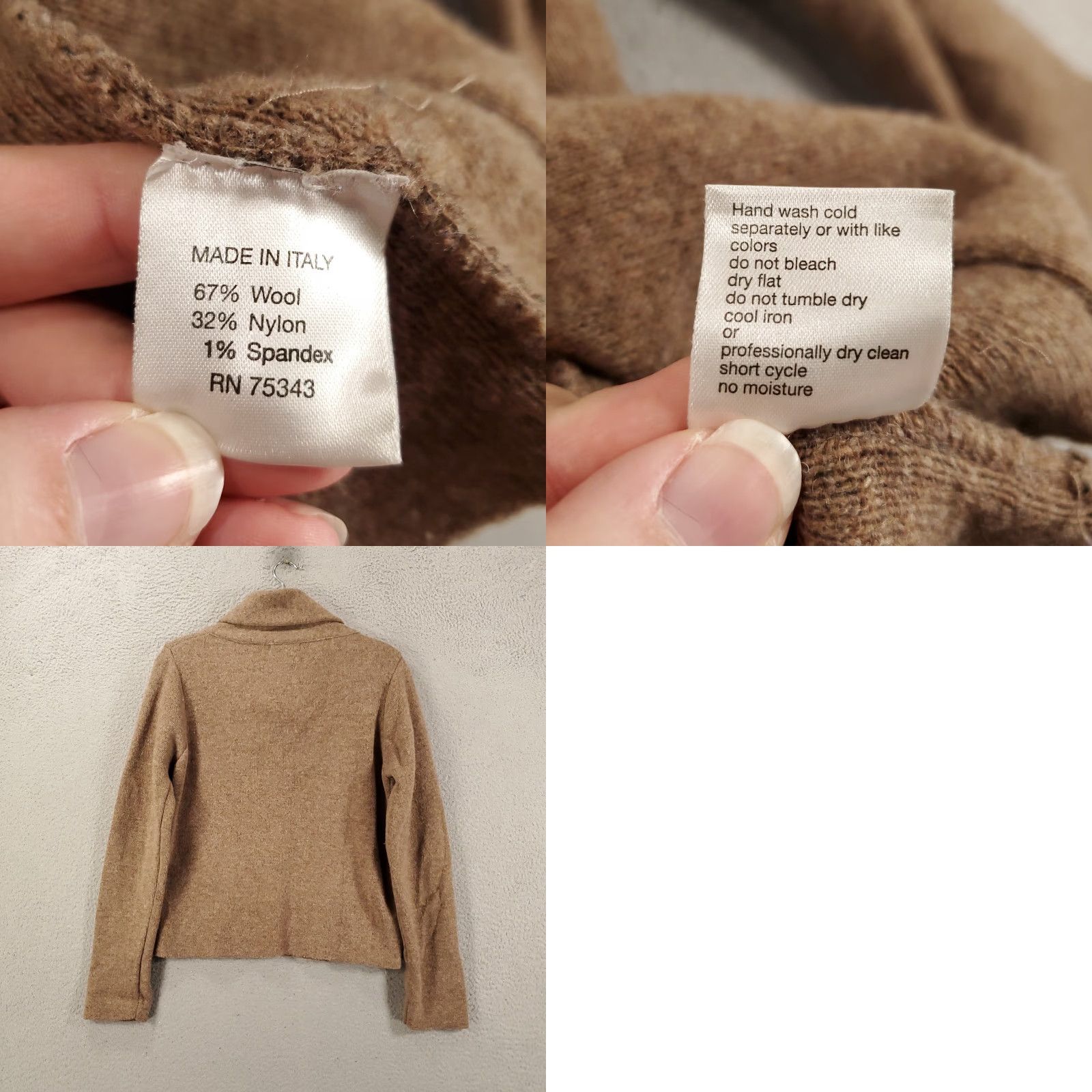 Vintage Made in Italy Wool Moto Jacket Womens Medium Brown Button Up Sweater Size M / US 6-8 / IT 42-44 - 8 Thumbnail