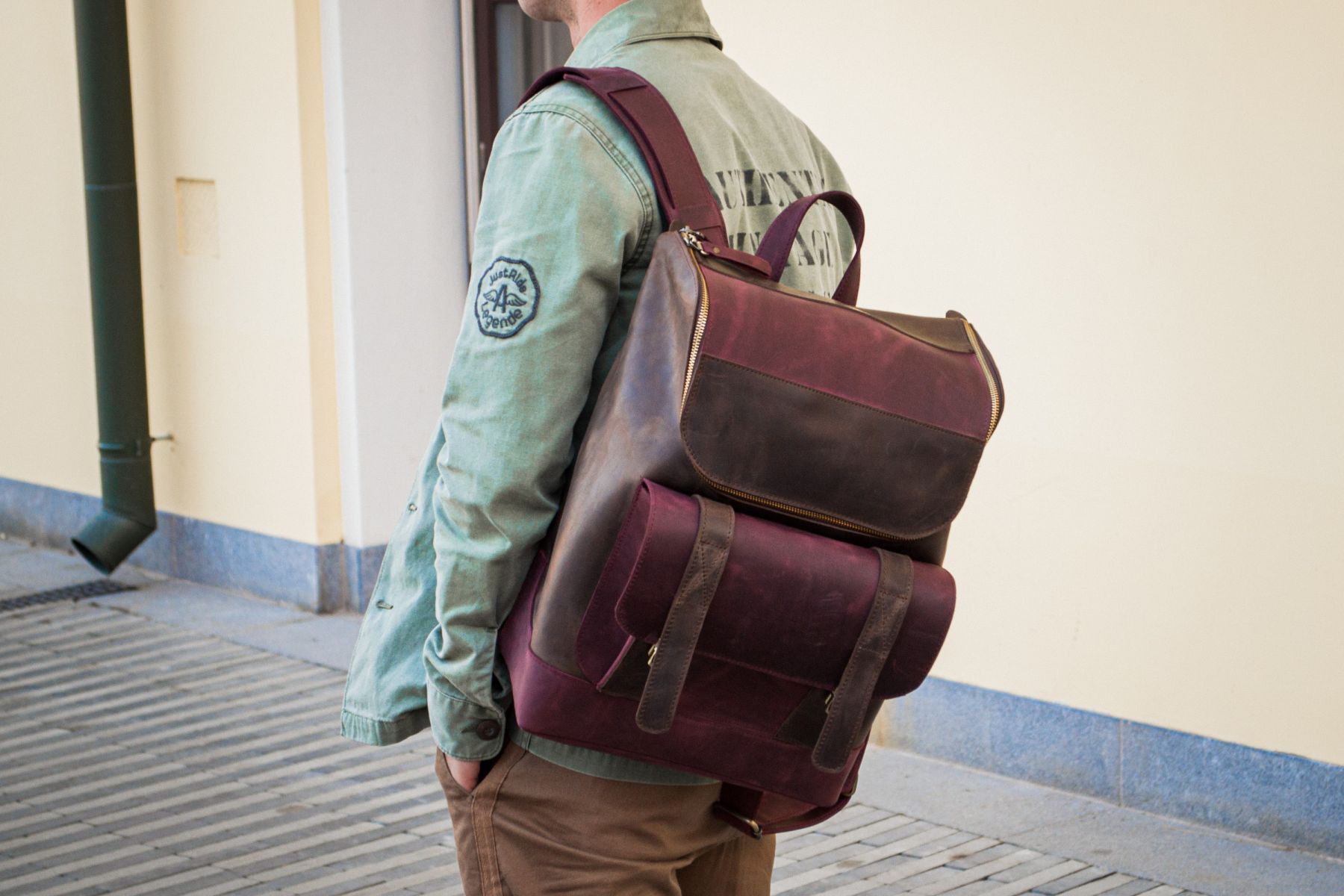 Handmade Leather Backpack. Genuine Vintage Leather CrazyHorse Size ONE SIZE - 4 Thumbnail