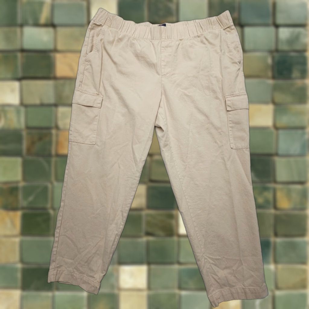 Gap Gap Women Pants Cargo High Rise Pull On 2XL Tan Beige Cotton Blend Elastic Waist Relaxed Inseam 28” Size 40" / US 18 - 1 Thumbnail