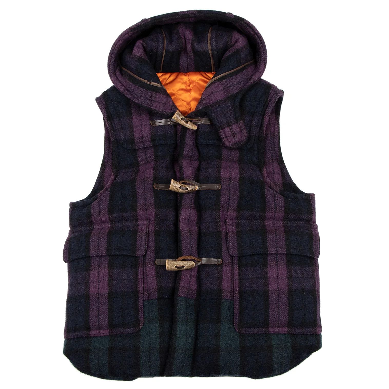 Ganryu Check Hooded Down Vest in Purple, Navy, and Green Size US S / EU 44-46 / 1 - 1 Thumbnail
