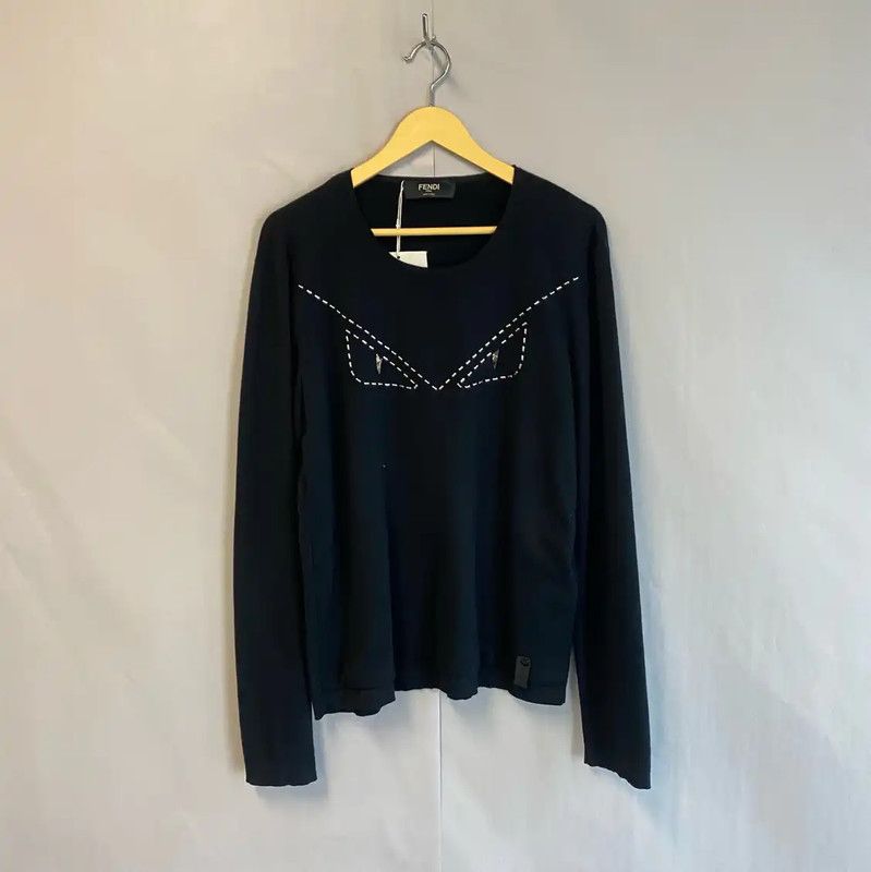 Fendi Fendi Men's Black Cotton Sweatshirt with Eye Design 0089 Size US M / EU 48-50 / 2 - 1 Thumbnail