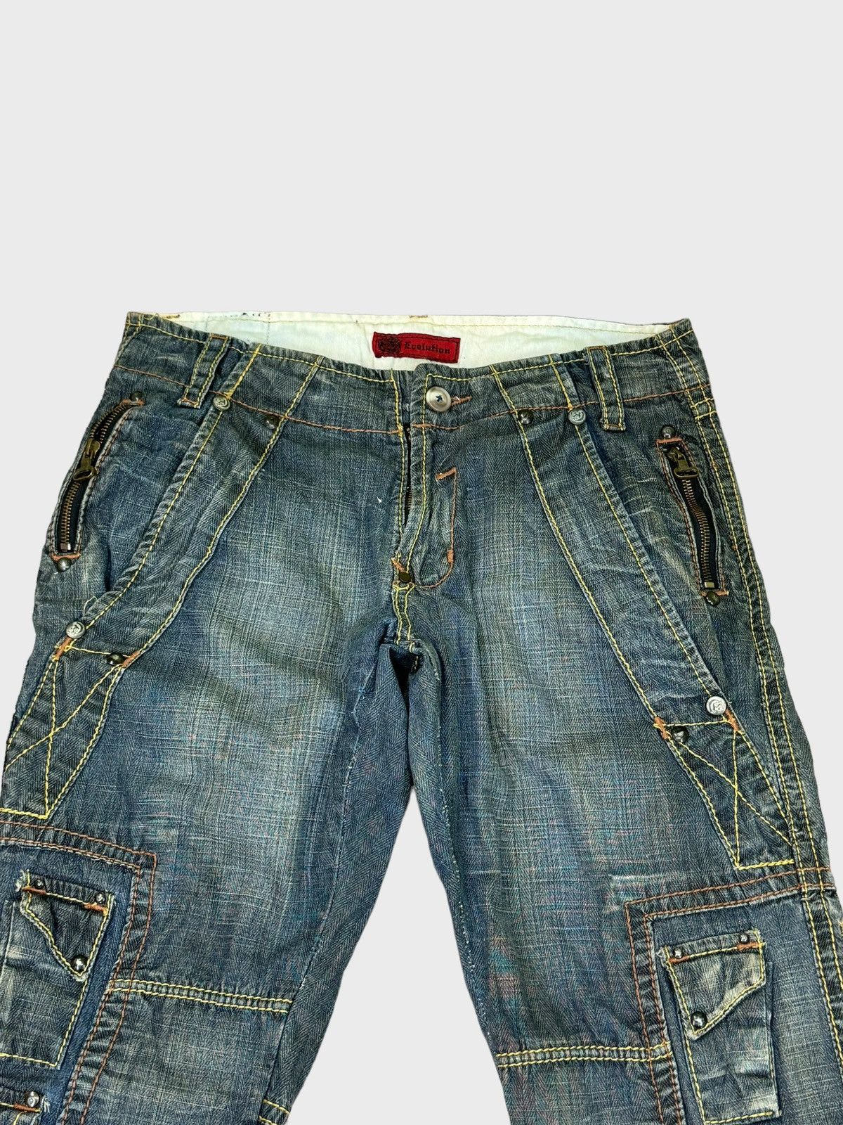 Japanese Brand EVOLUTION CARGO MULTIPOCKET DISTRESSED DENIM Size US 31 - 8 Thumbnail