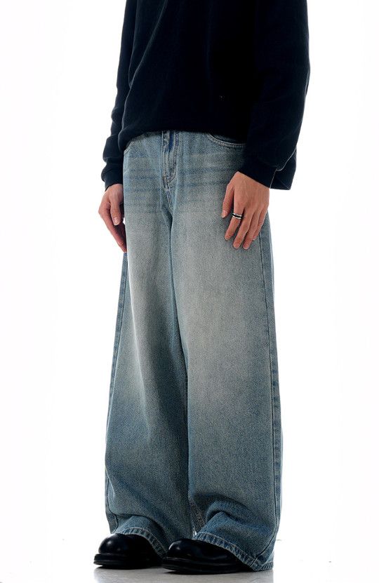 Vintage American retro washed blue straight leg jeans for men Size US 32 / EU 48 - 3 Thumbnail