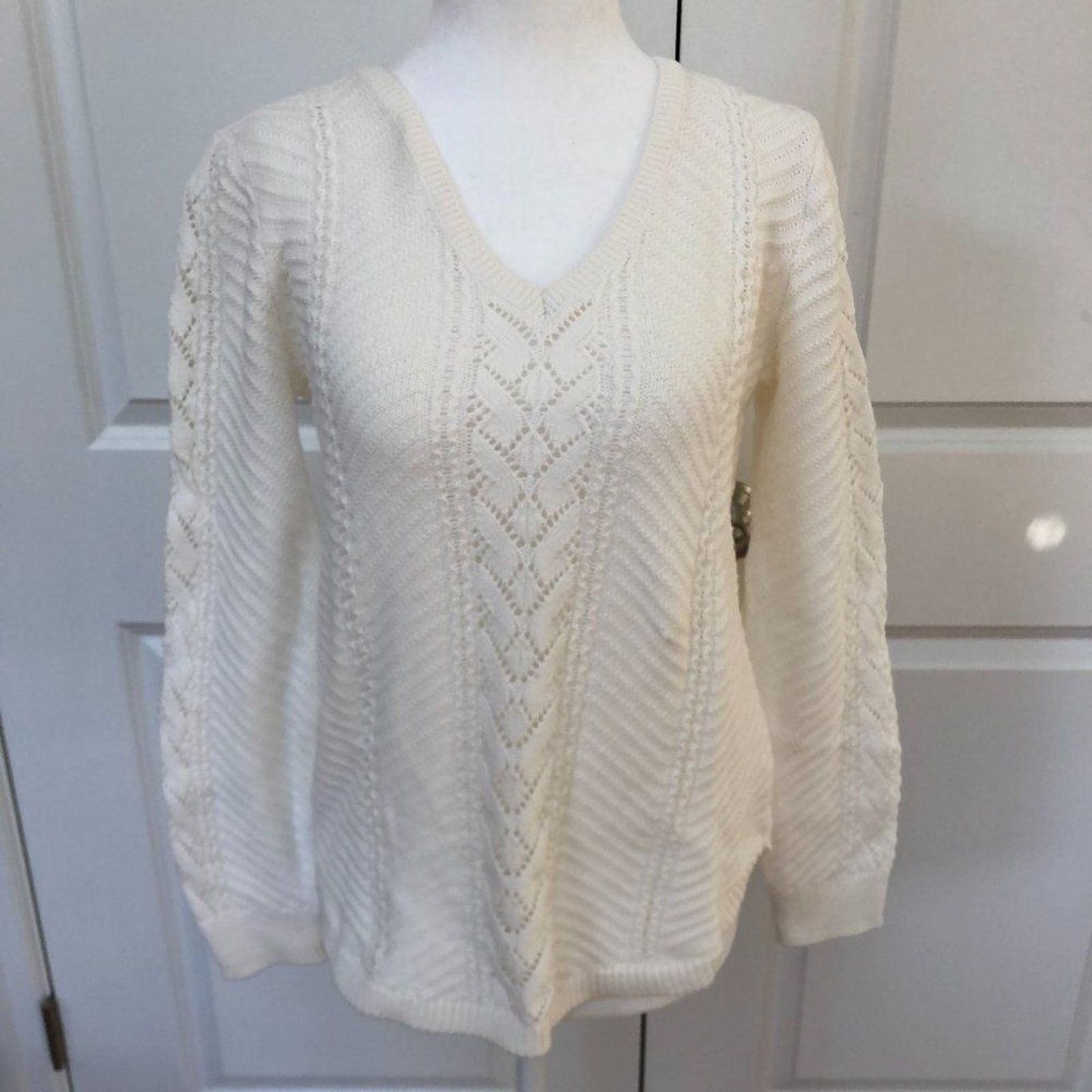 Sonoma Brand New White Pointelle Sweater from Sonoma Size S / US 4 / IT 40 - 1 Thumbnail