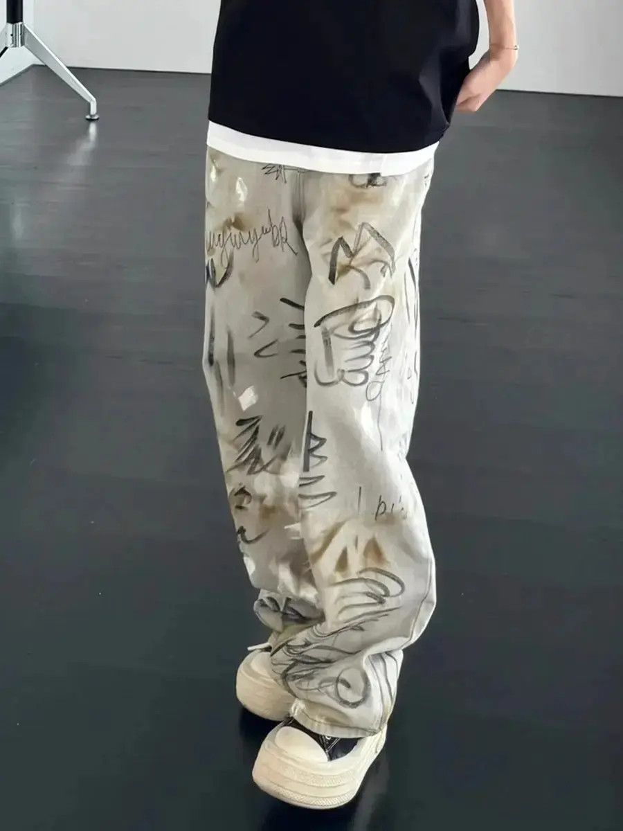 Japanese Brand Retro washed graffiti printed jeans Size US 32 / EU 48 - 5 Thumbnail