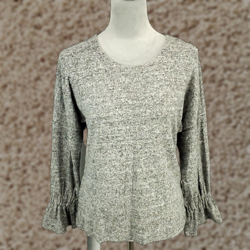 Lucky Brand New Lucky Brand Blouse Top Gray Heathered Flared Bell Flutter Sleeve NWT Size Small Womens Size S / US 4 / IT 40 - 1 Thumbnail