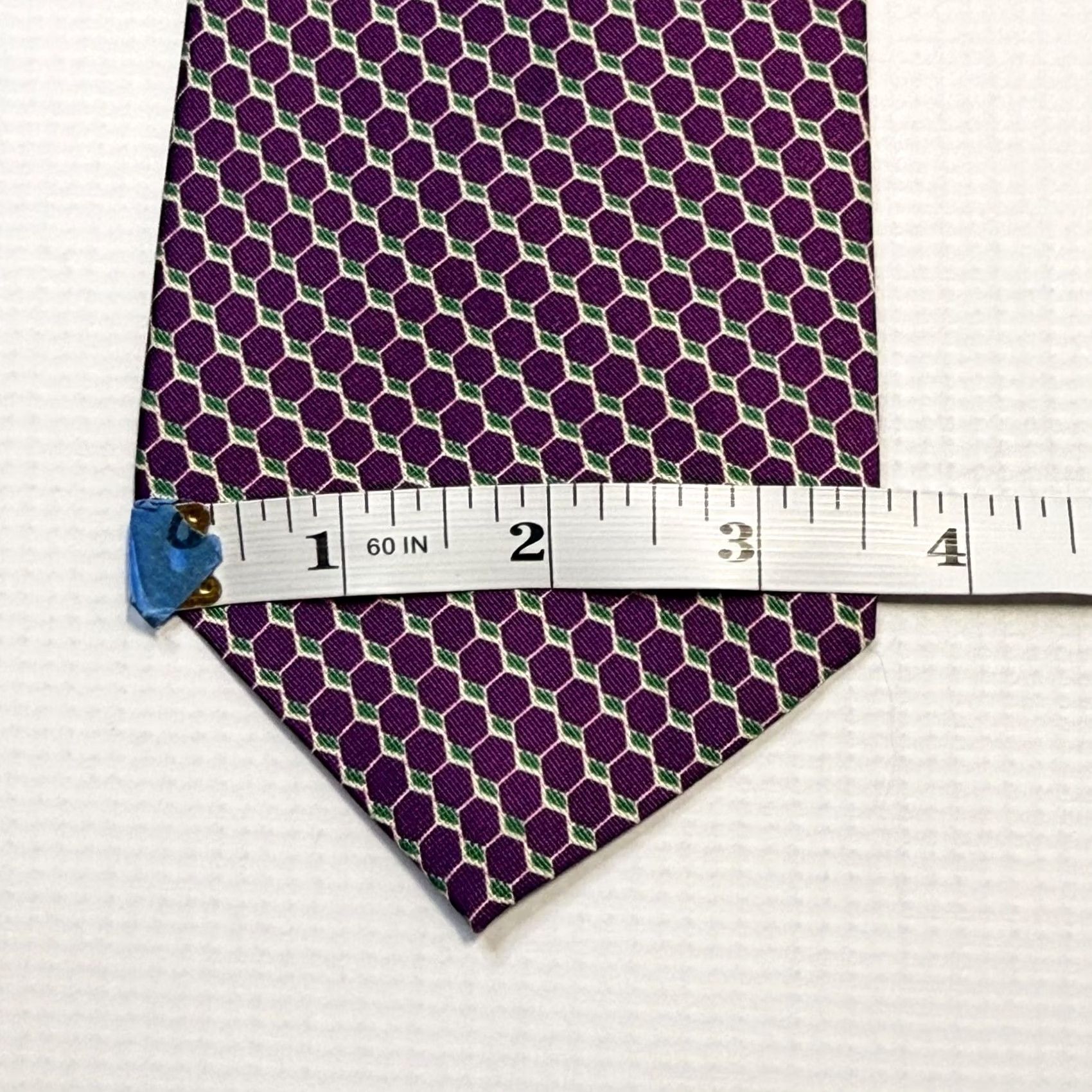 Ralph Lauren VINTAGE? No; (But original not vintage) Lauren Ralph Lauren Silk Necktie Mens One Size Purple Green Geometric USA Made Size ONE SIZE - 6 Thumbnail
