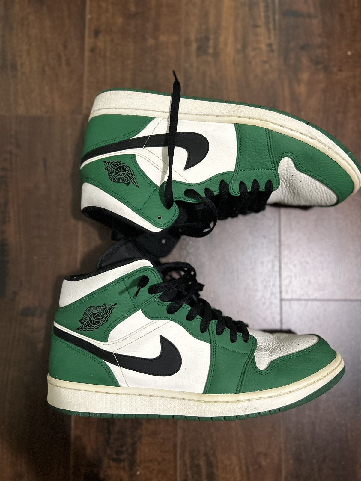 image of Jordan Brand 1 Mid Pine Green Shoes, Men's (Size 13)