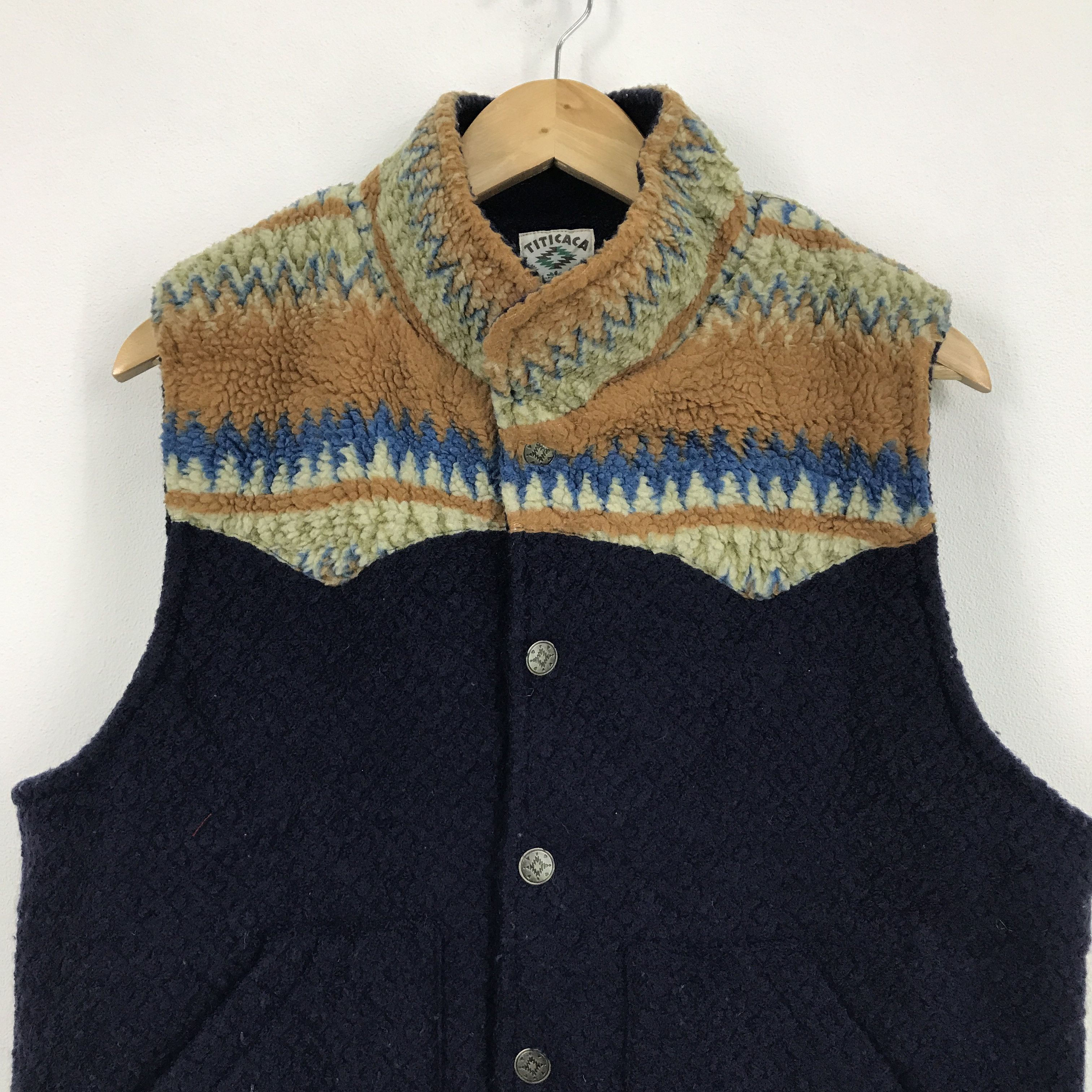 Japanese Brand tatacaca Navajo Wool snap button vest jacket Size US L / EU 52-54 / 3 - 2 Thumbnail