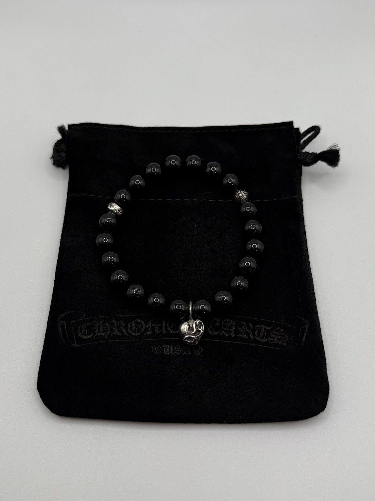 Chrome Hearts Black Heart Beaded Bracelet