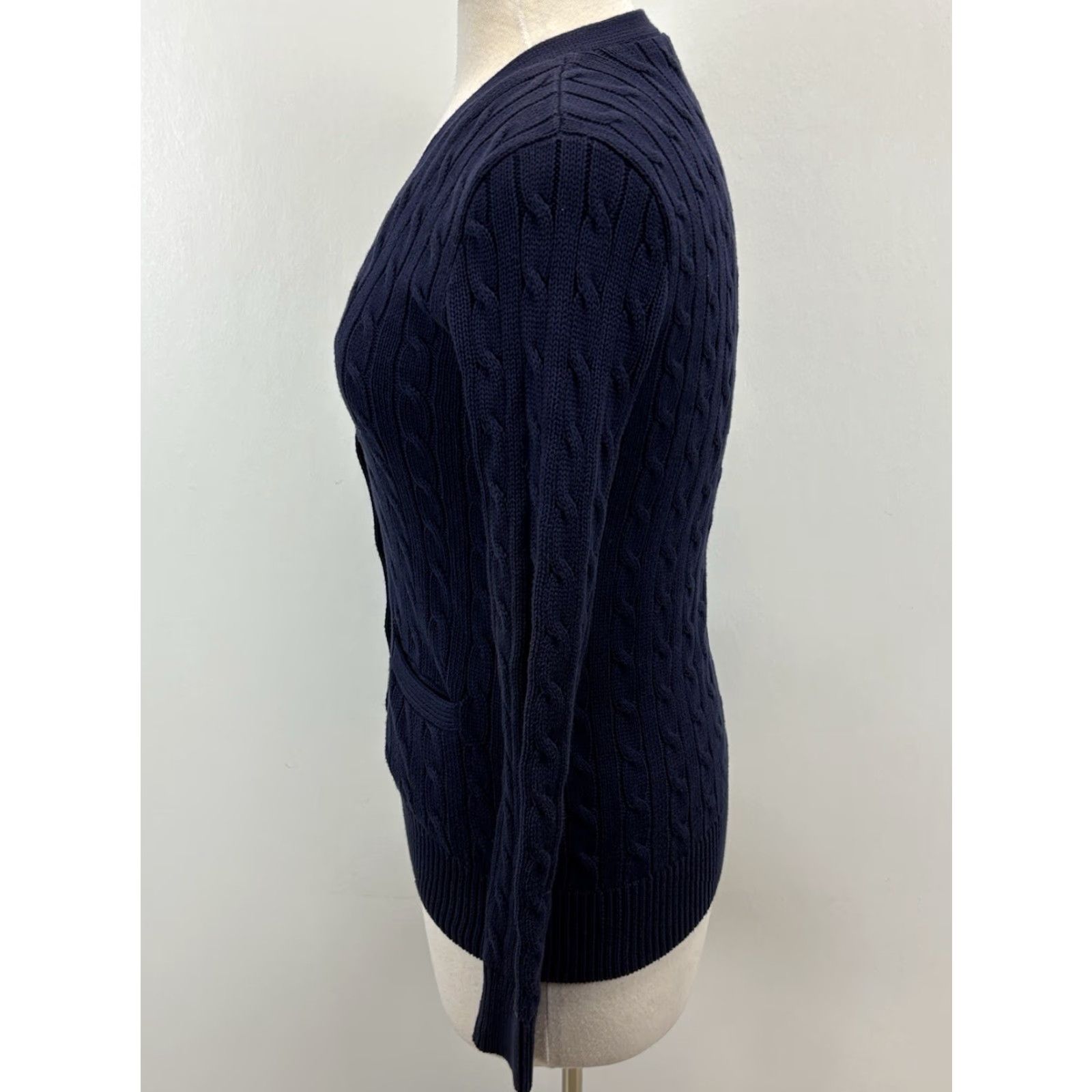 Ralph Lauren VINTAGE Ralph Lauren Cardigan Sweater Women’s XS Navy Blue Suede Patch Cable-Knit 90s Size XS / US 0-2 / IT 36-38 - 2 Thumbnail