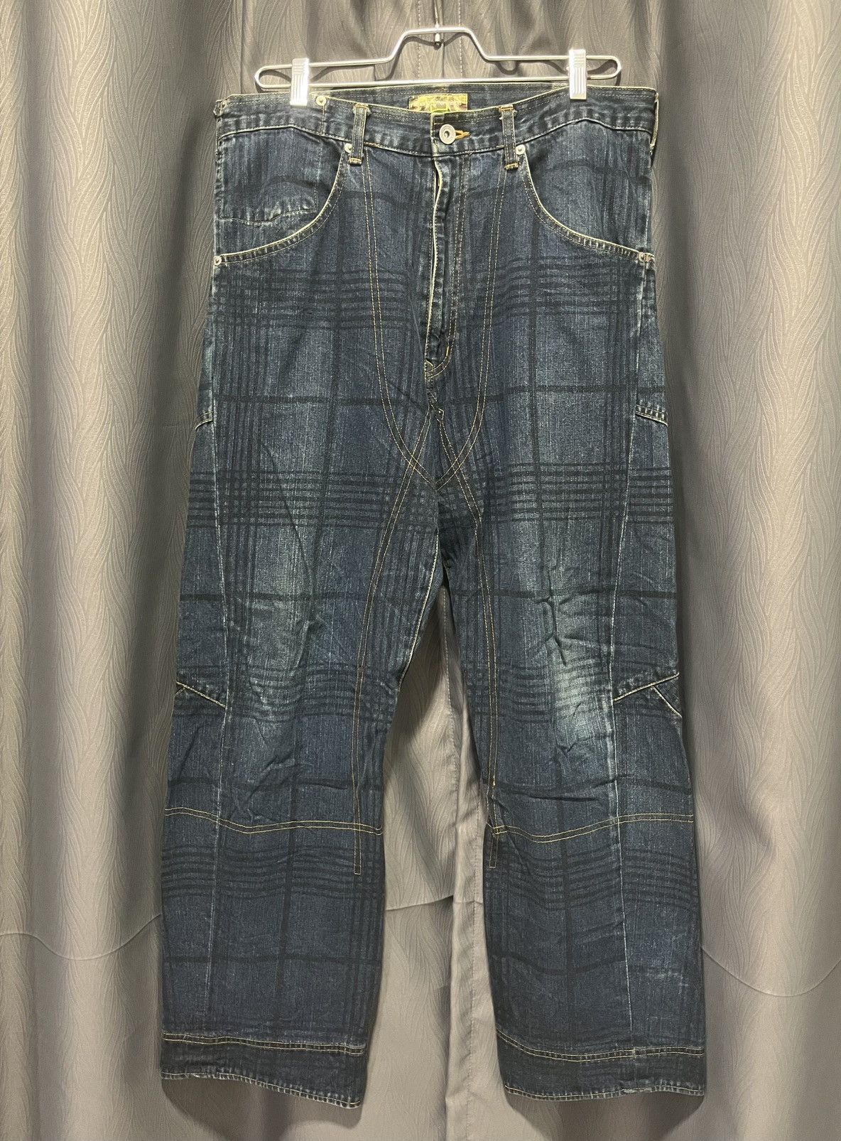 Balance Wear Twisted Leg Loose Jeans Checkered