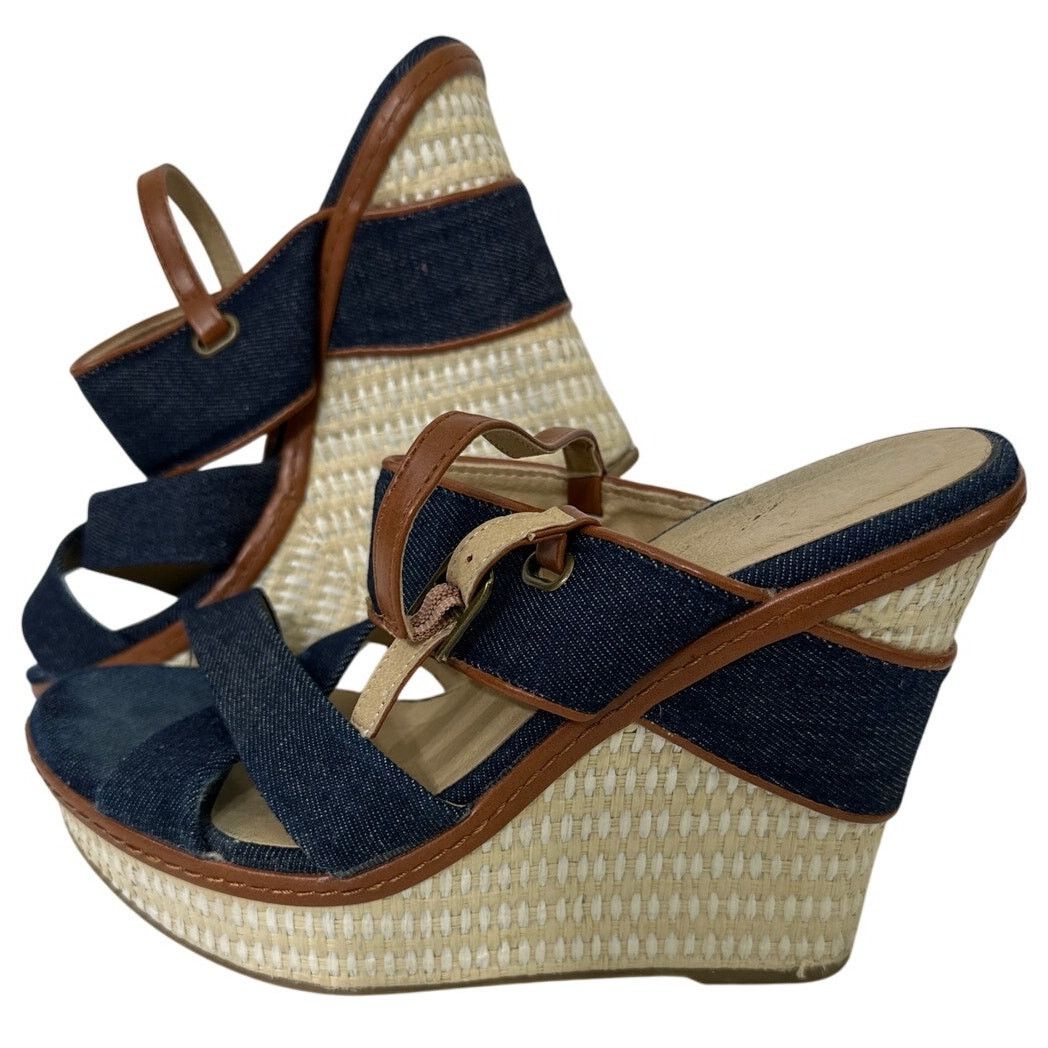 Chinese Laundry Chinese Laundry Blue Denim Tan Leather Wedge Shoes 8/38 .5 Size US 8.5 / IT 38.5 - 1 Thumbnail