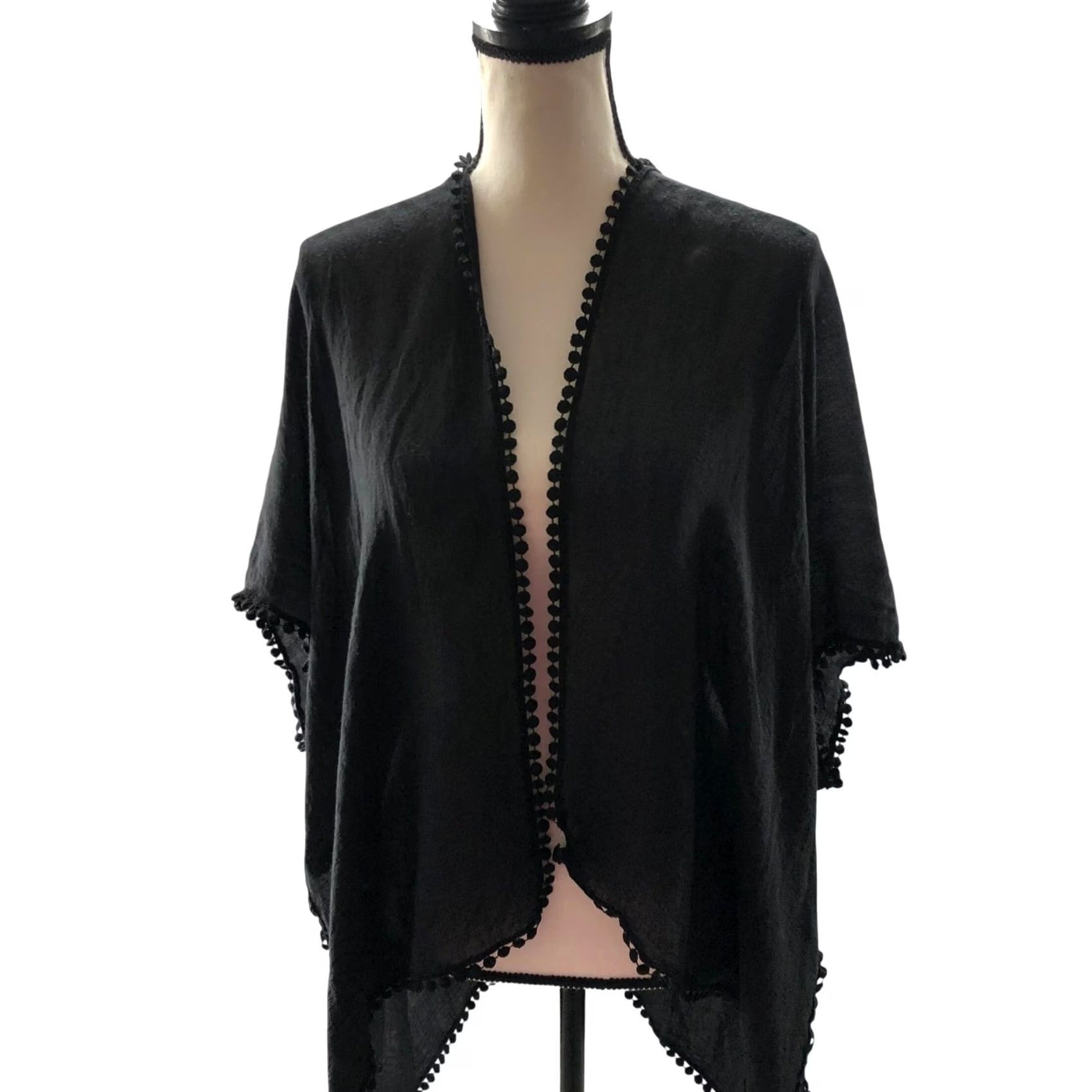 Steve Madden Steve Madden Kimono Cardigan Wrap Womens OS Black Lightweight Crochet Trim Cardigan Sleeve Short Open Front Casual Beach OSFM Size M / US 6-8 / IT 42-44 - 2 Thumbnail