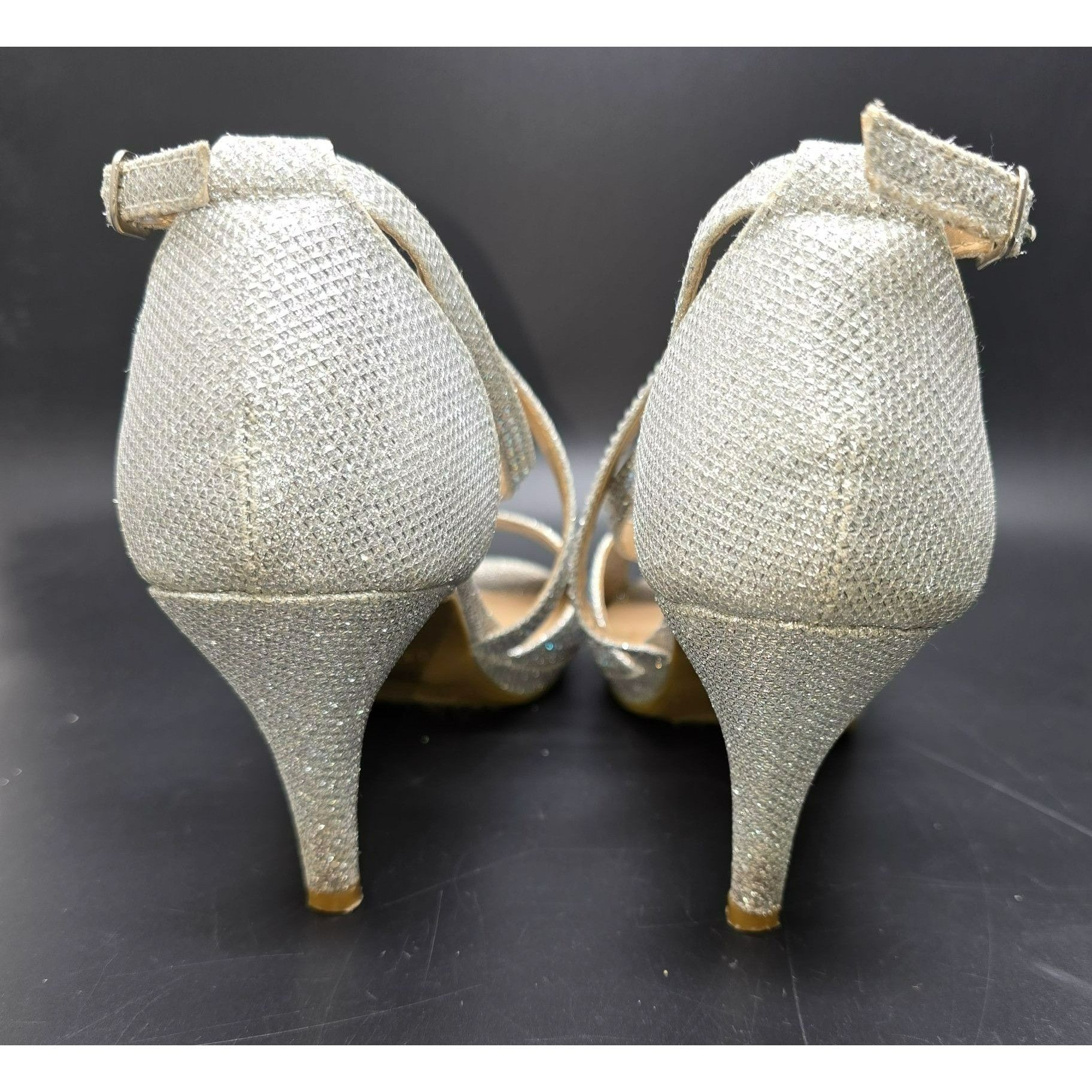 Other Womens Heels Silver Glitter Rhinestone Strappy Open Toe Deli Size US 7 / IT 37 - 8 Thumbnail