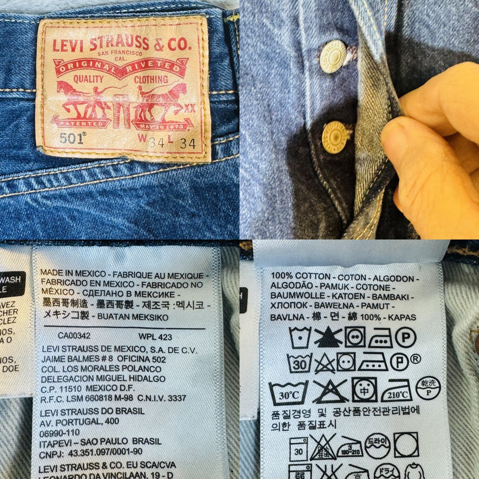 Levi's Levi's 501 Jeans Mens 34x32 Blue Medium Regular Fit Denim Button Fly Straight Pocket Distressed Logo USA 5-Pocket Size US 34 / EU 50 - 8 Thumbnail