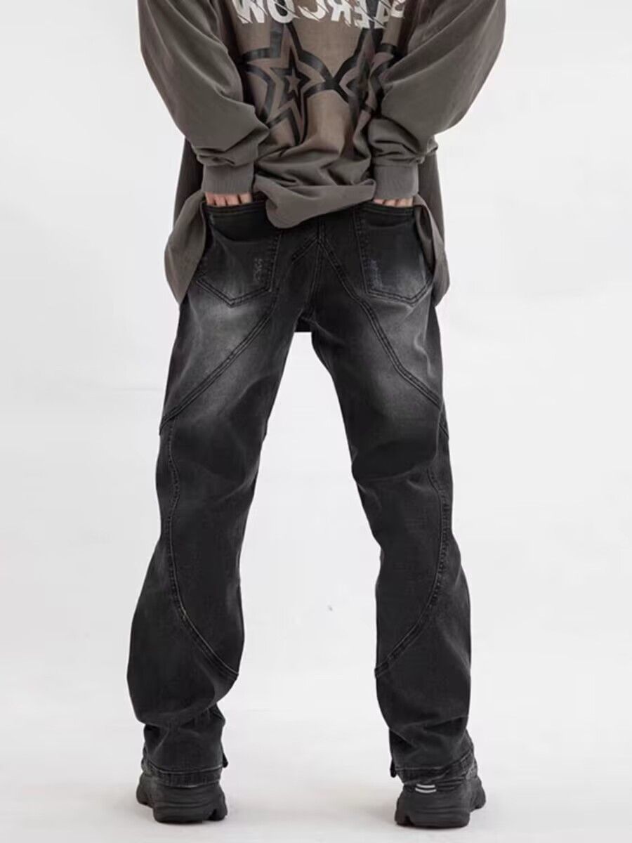 Japanese Brand × Jean Black heavyweight micro-flare buttoned wide-leg jeans Size US 32 / EU 48 - 2 Thumbnail