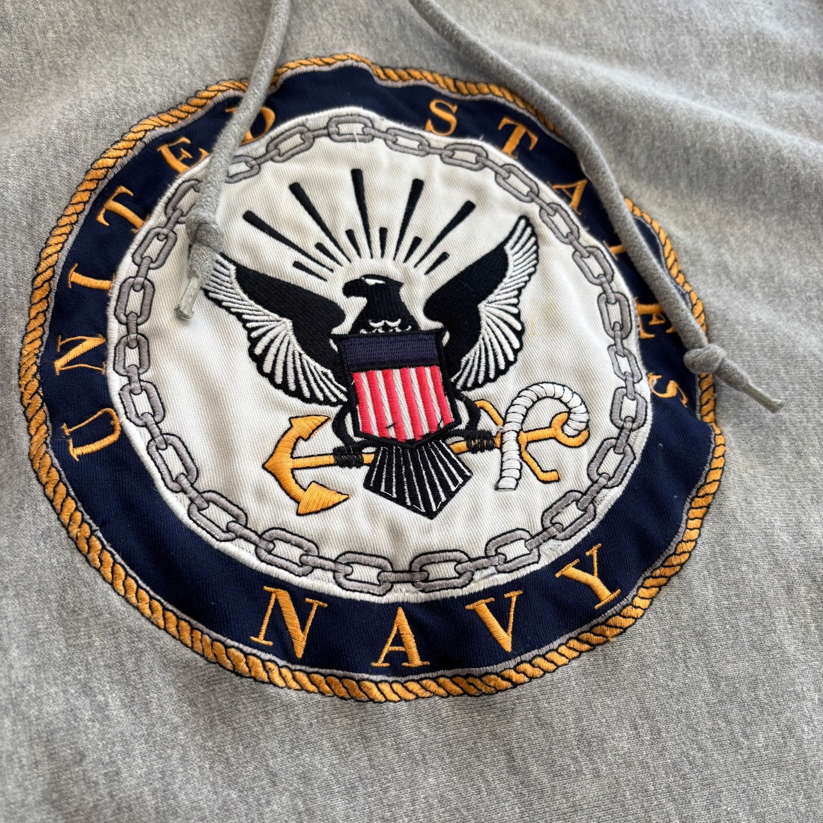 Steve And Barrys × Vintage Vintage US Navy Gray Embroidered Reverse Weave Style Hoodie Size US M / EU 48-50 / 2 - 3 Thumbnail