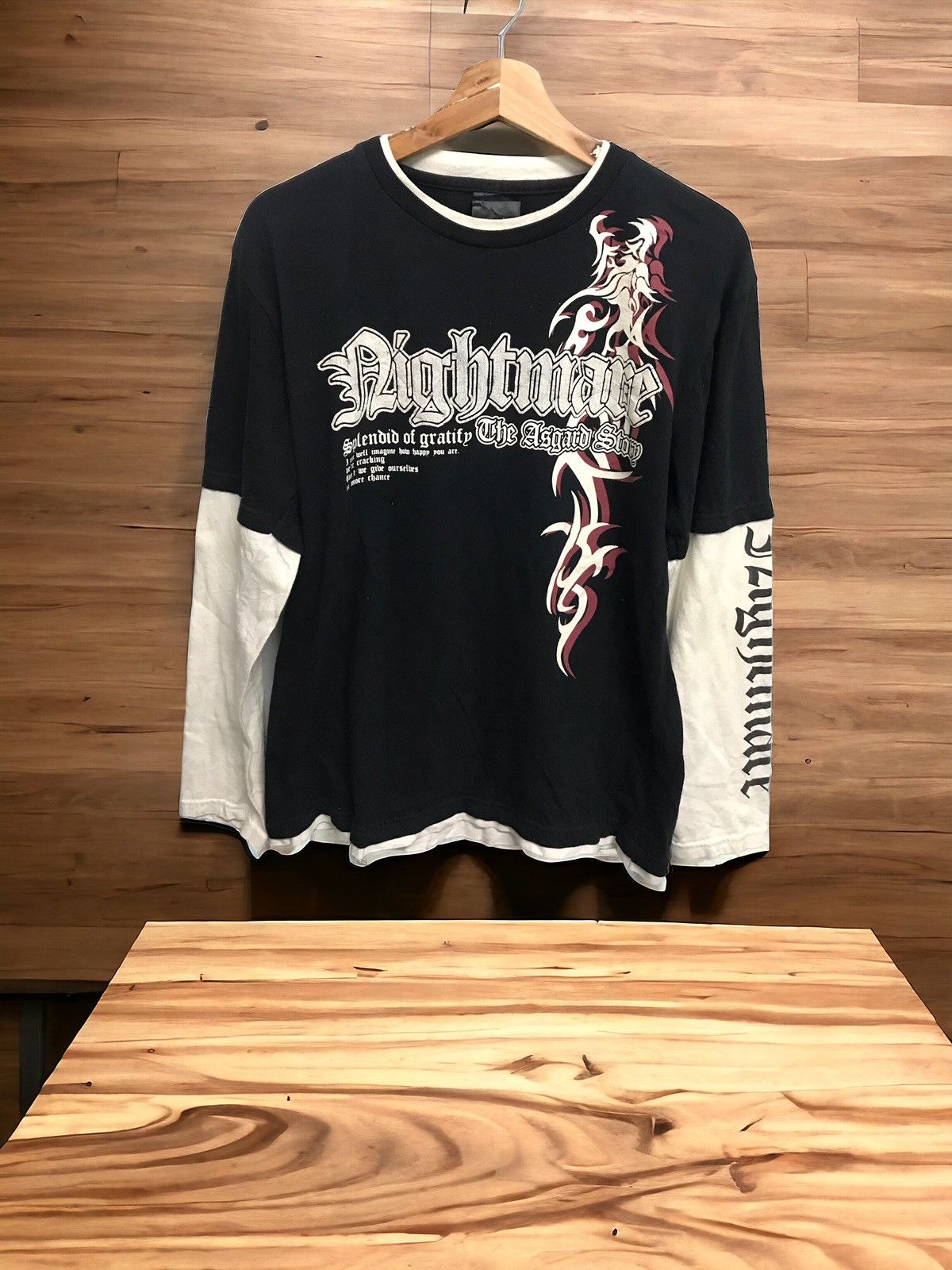 image of Nightmare Tribal Dragon Skate Style L/s Shirt X in Black White, Men's (Size Large)
