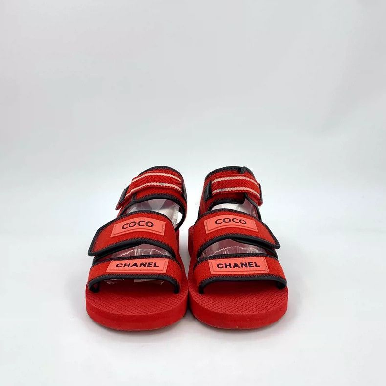 Chanel Red Chanel Velcro OpenToe Sandals -2505 Size US 8 / EU 41 - 3 Thumbnail