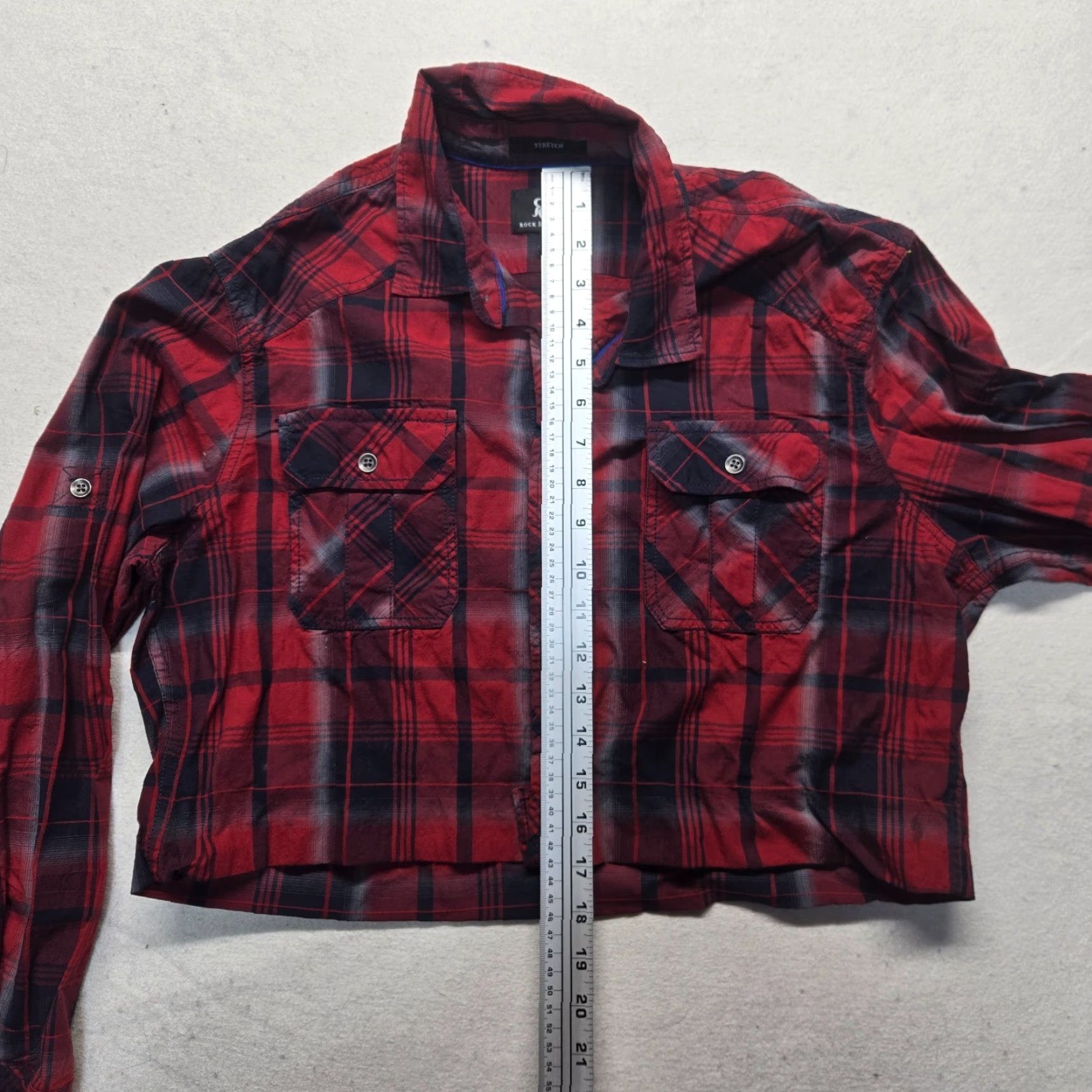Vintage Rock & Republic Shirt Cropped Women's L Red Plaid Long Sleeve Button-Up 90s Retro Women's L Size L / US 10 / IT 46 - 6 Thumbnail