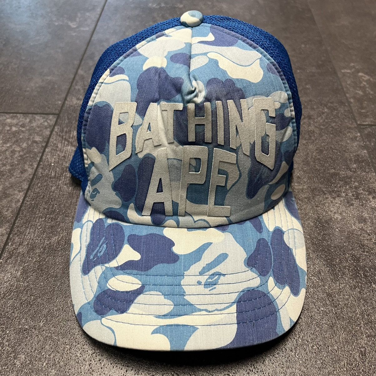 Bape Bape Blue Camo NYC Trucker Hat Vintage | Grailed