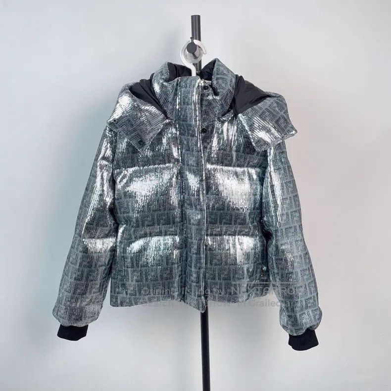 Fendi Fendi Sequined Hooded Down Jacket, Silver Size S / US 4 / IT 40 - 1 Thumbnail
