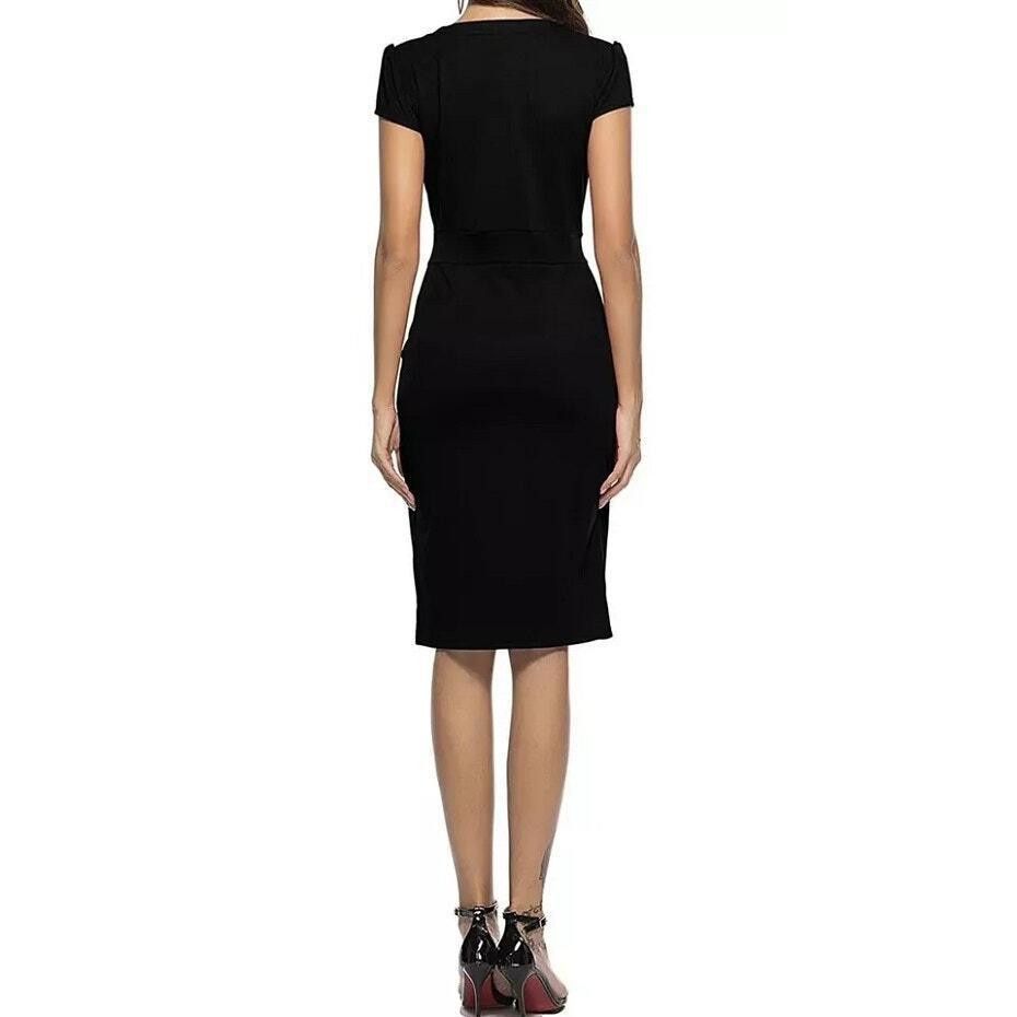 Designer Ceasikery Cap Sleeve Wrap Sheath Dress Black L Size L / US 10 / IT 46 - 3 Thumbnail