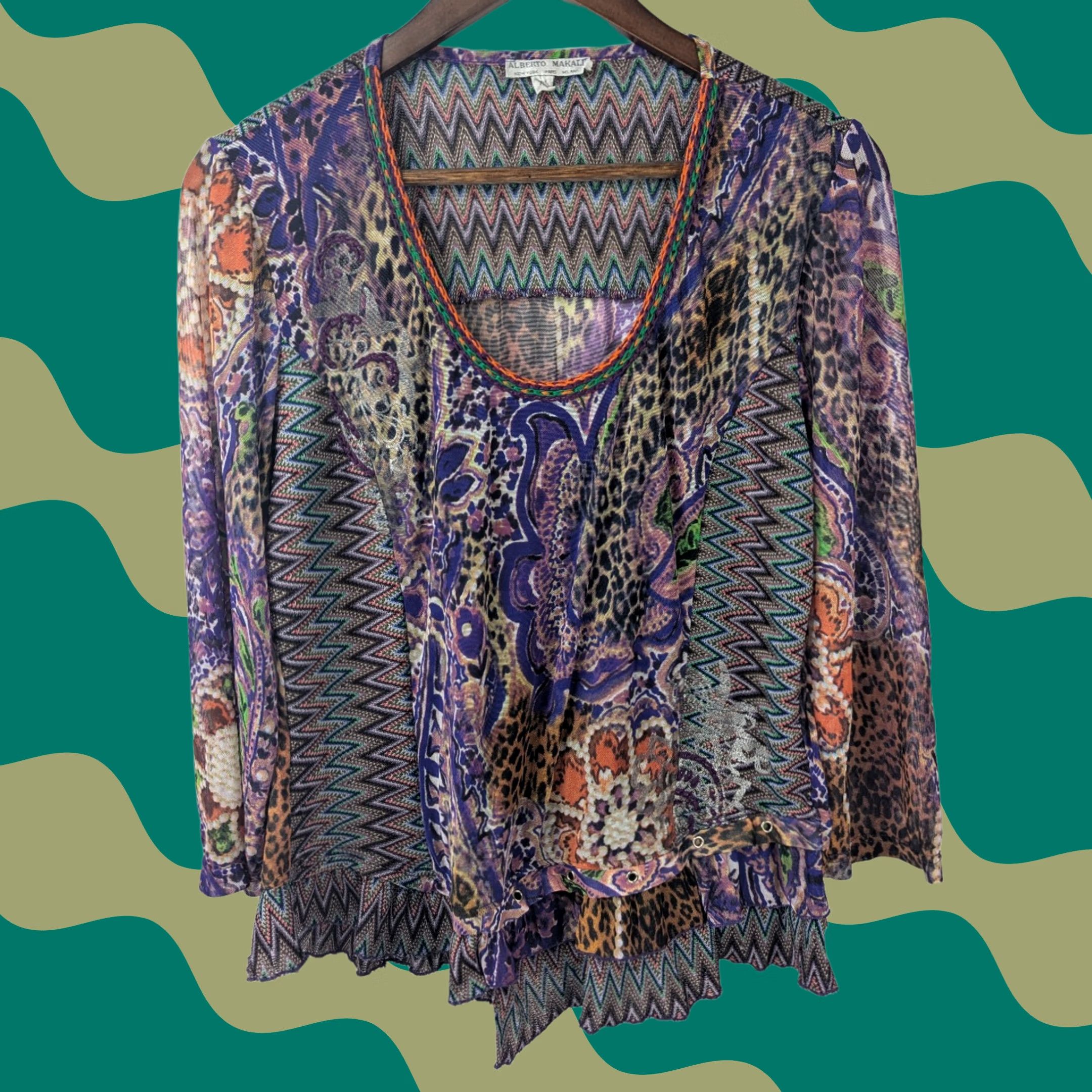 Vintage Alberto Makali Shirt Womens XL Purple Floral Psychedelic Top Boho Blouse Size XL / US 12-14 / IT 48-50 - 1 Thumbnail