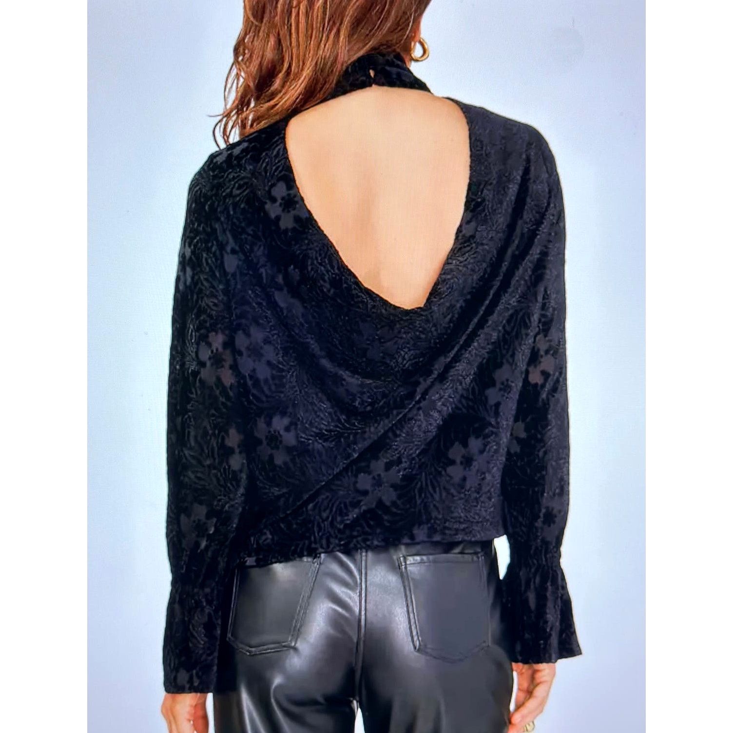 Other 1. State High Neck Open Back Long Sleeve Blouse Rich Black M Size M / US 6-8 / IT 42-44 - 6 Thumbnail