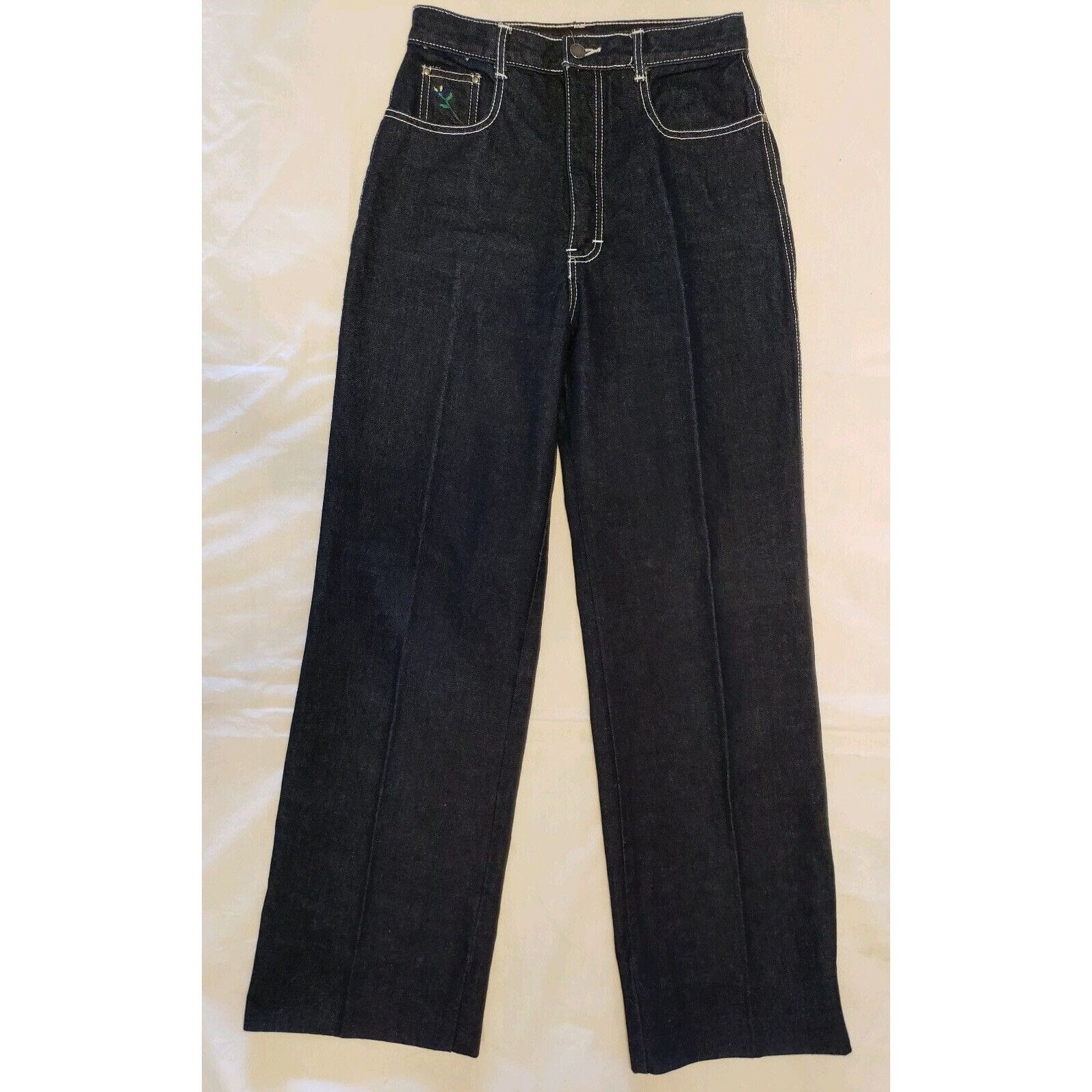 Vintage Vtg Brittania Baggy Jeans Womens 13 High Rise Wide Leg Embro Size 29" - 8 Thumbnail