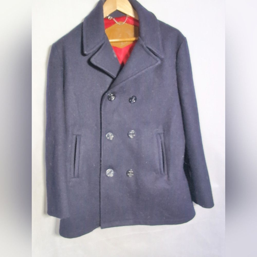 Woolrich Woolen Mills Vintage Woolrich Wool Men's Navy Peacoat Sz 40 Leather Tag Size US M / EU 48-50 / 2 - 1 Thumbnail