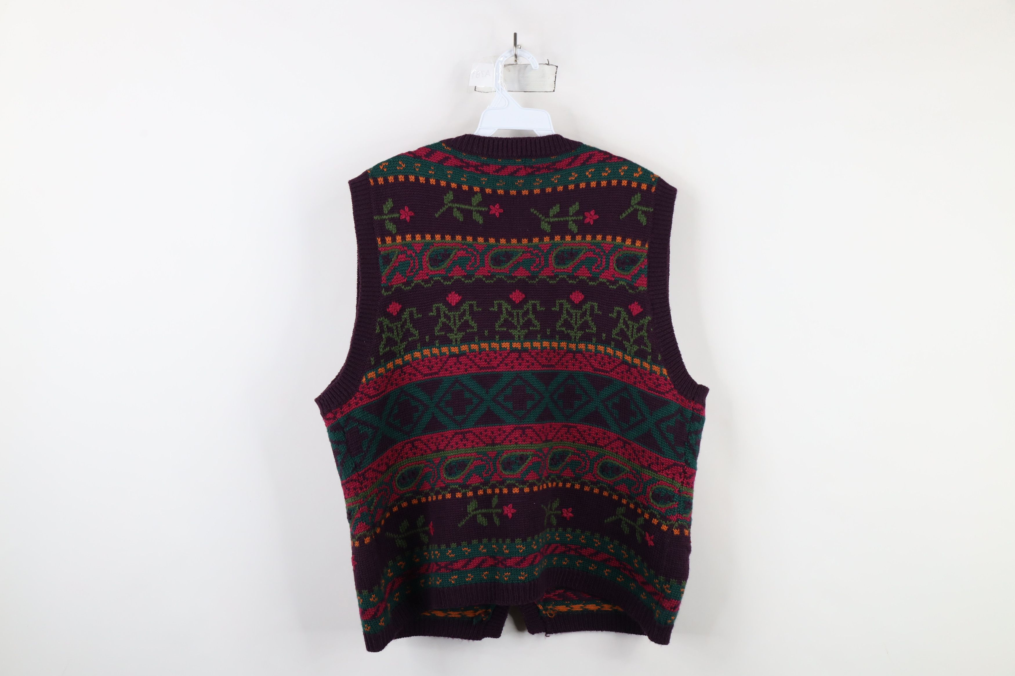 Vintage Vintage 90s Streetwear Wool Fair Isle Flower Sweater Vest Size L / US 10 / IT 46 - 8 Thumbnail